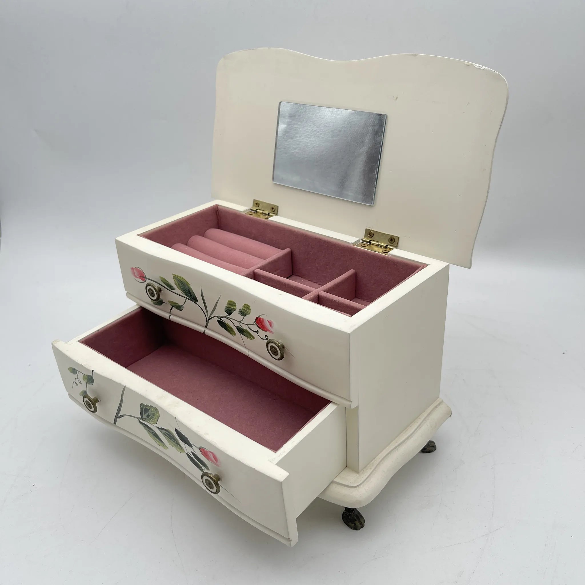[Reuse] Jewelry box (accessory case) / late 20C / wooden / rose, hand painted