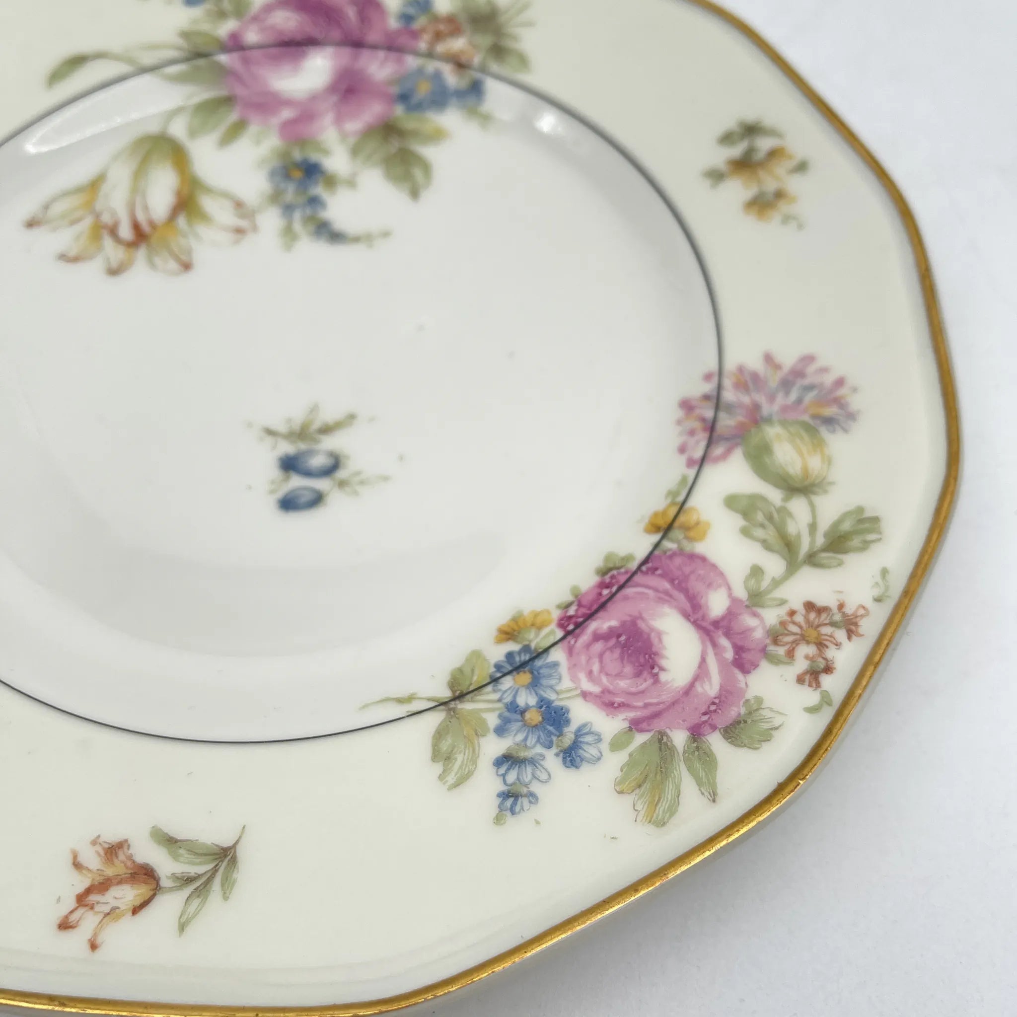 [Antique] Dinner & Dessert Plate 2P / Theodore Haviland / Nosegay / Estimated early-mid 20C / Porcelain / France / Bouquet, gold