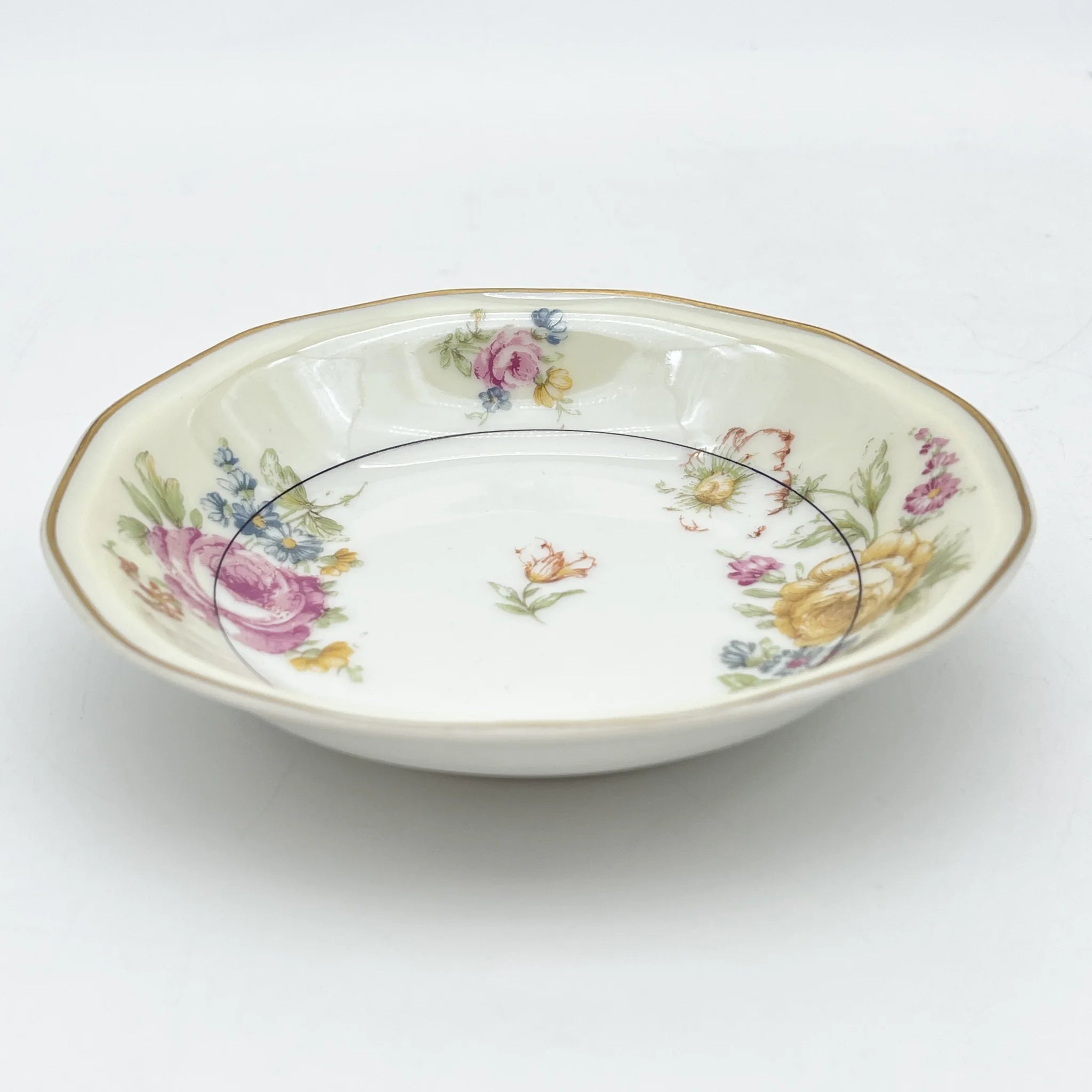 [Antique] Fruit bowl (small bowl) / Theodore Haviland / Nosegay / Estimated early-mid 20C / Porcelain / France / Bouquet, gold color