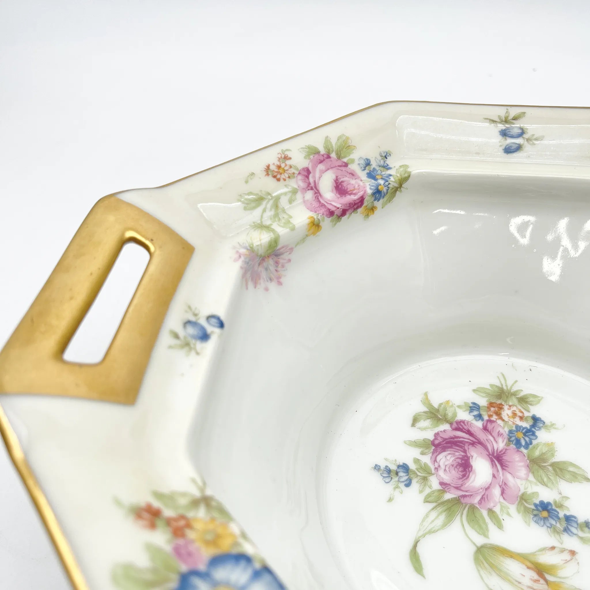 [Antique] Vegetable dish with lid / Theodore Haviland / Nosegay / Estimated early middle 20C / Porcelain / France / Bouquet, gold, octagon