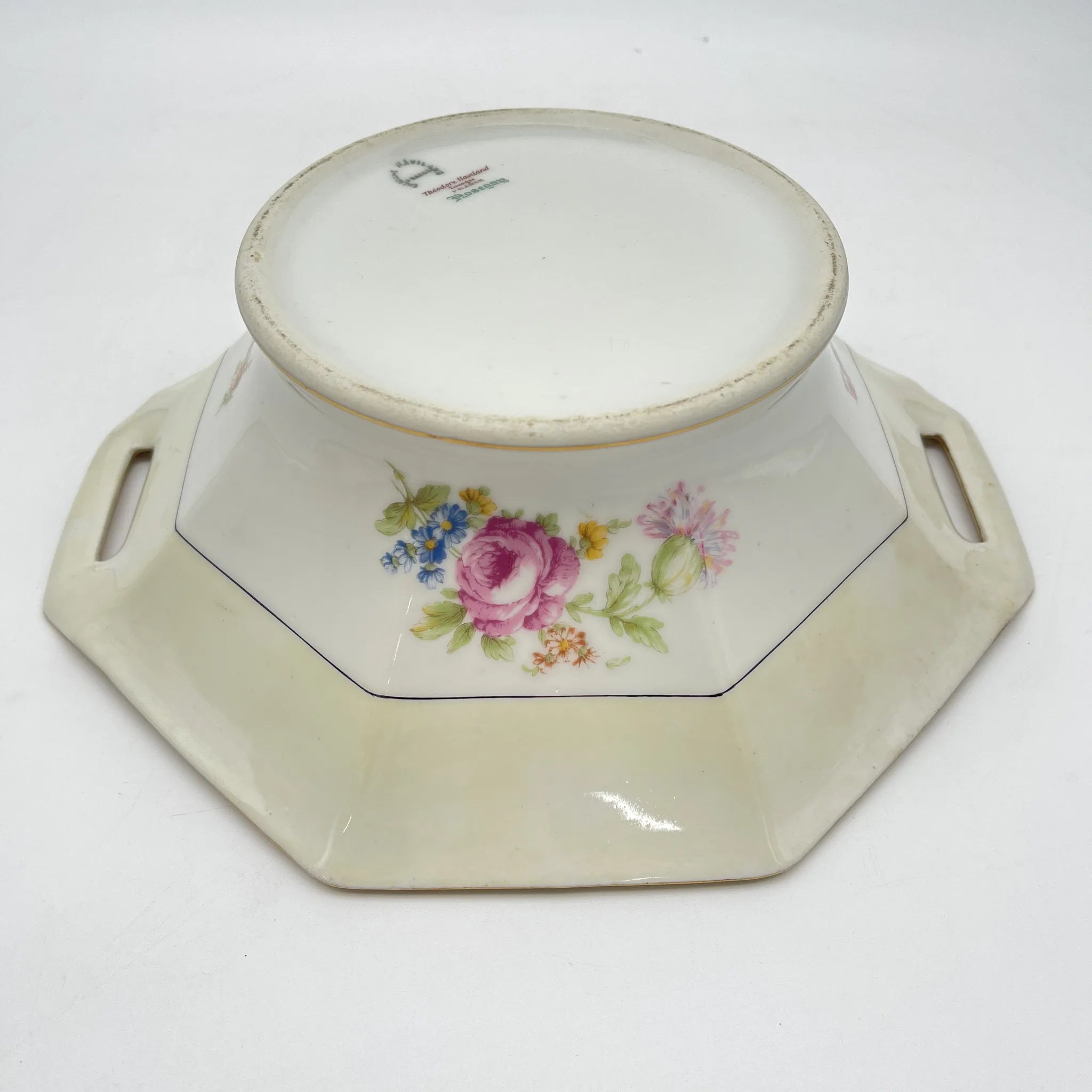 [Antique] Vegetable dish with lid / Theodore Haviland / Nosegay / Estimated early middle 20C / Porcelain / France / Bouquet, gold, octagon