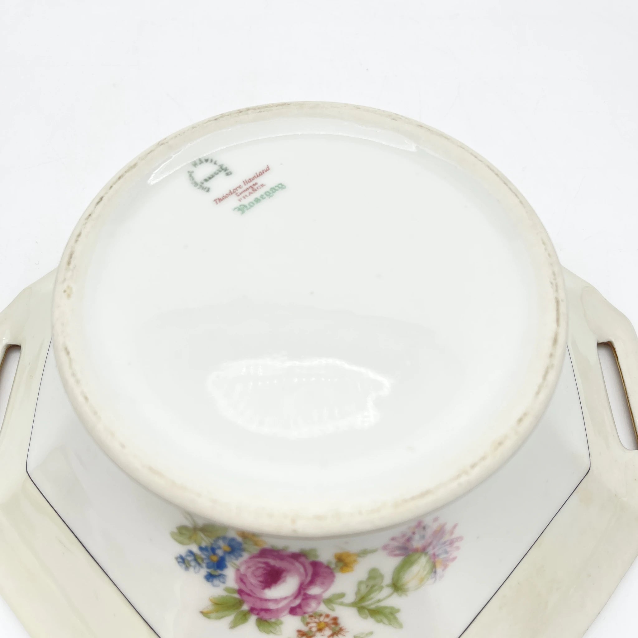 [Antique] Vegetable dish with lid / Theodore Haviland / Nosegay / Estimated early middle 20C / Porcelain / France / Bouquet, gold, octagon