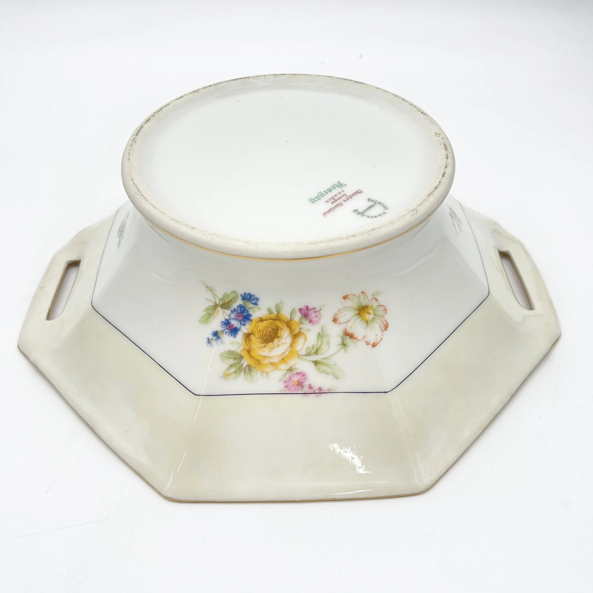 [Antique] Vegetable dish with lid / Theodore Haviland / Nosegay / Estimated early middle 20C / Porcelain / France / Bouquet, gold, octagon