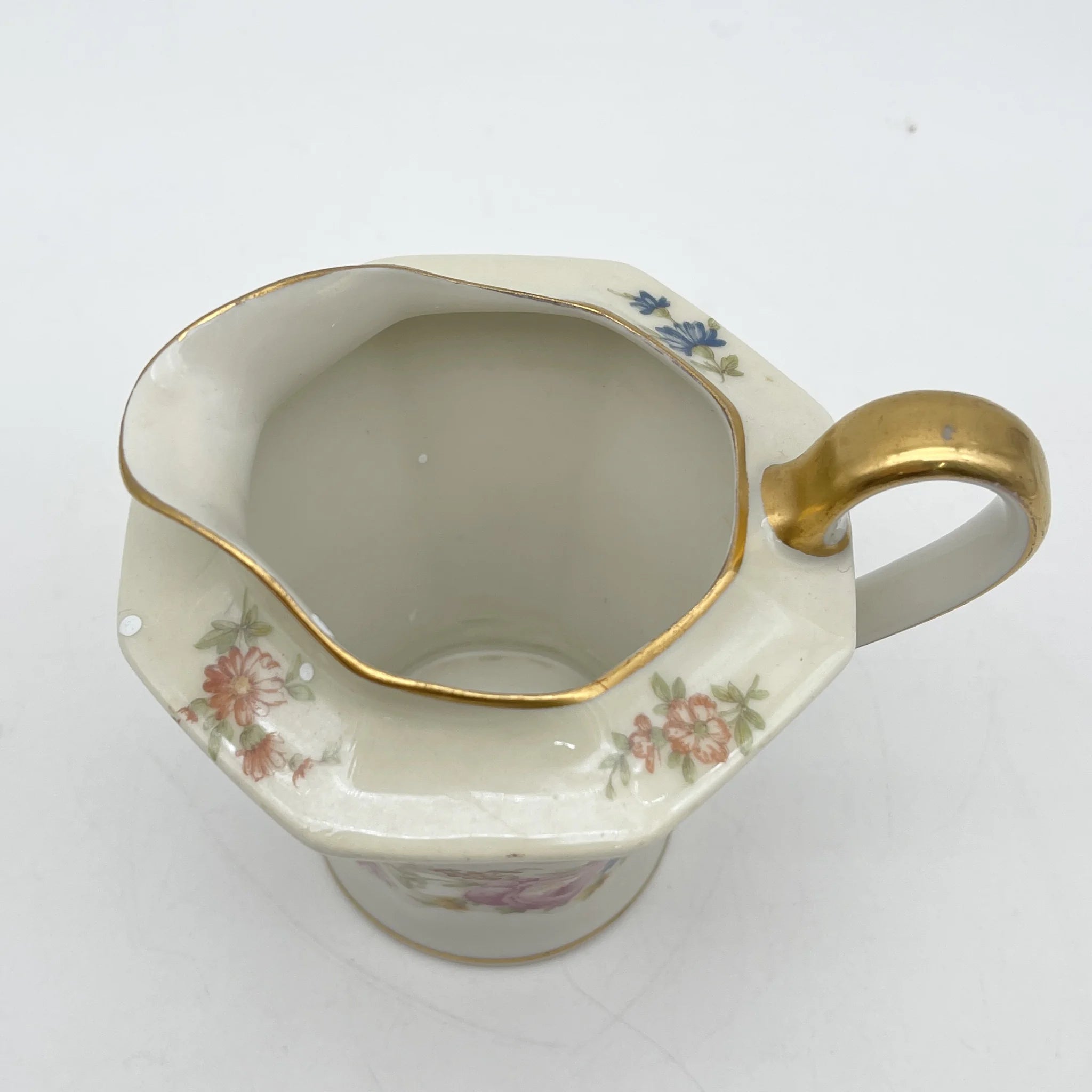 [Antique] Creamer (milk pitcher) / Theodore Haviland / Nosegay / Estimated early-mid 20C / Porcelain / France / Bouquet, gold