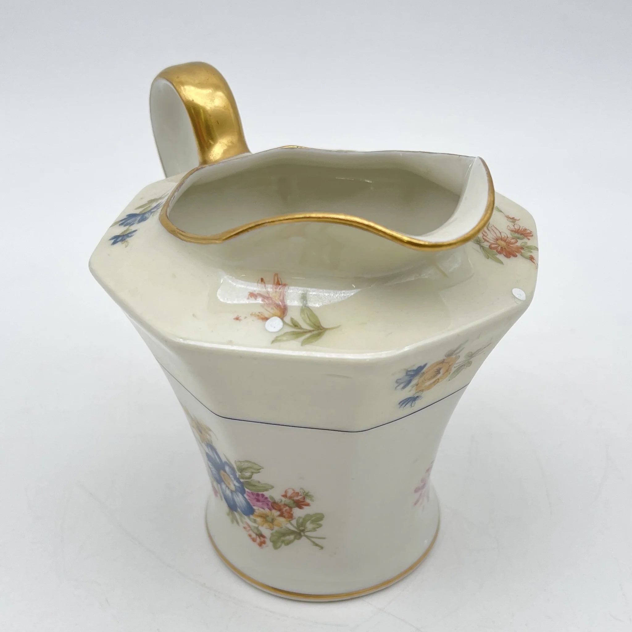 [Antique] Creamer (milk pitcher) / Theodore Haviland / Nosegay / Estimated early-mid 20C / Porcelain / France / Bouquet, gold