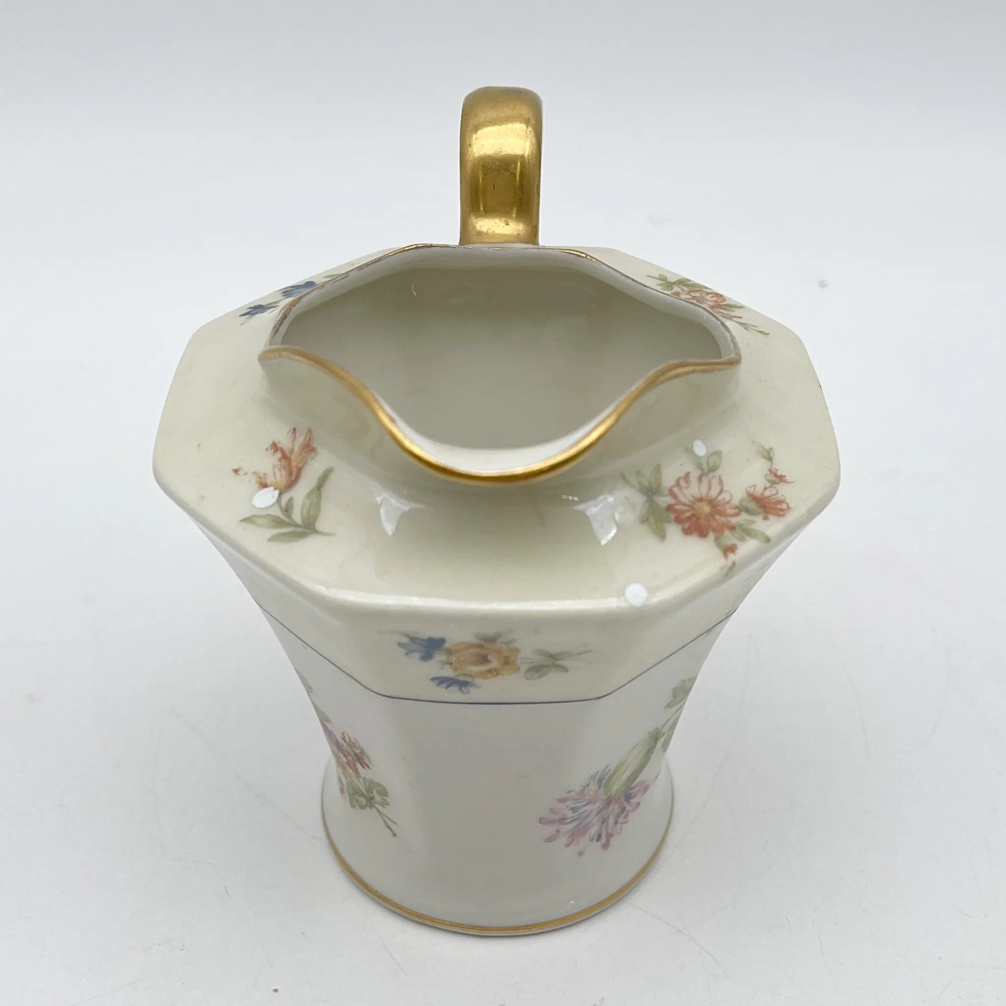 [Antique] Creamer (milk pitcher) / Theodore Haviland / Nosegay / Estimated early-mid 20C / Porcelain / France / Bouquet, gold