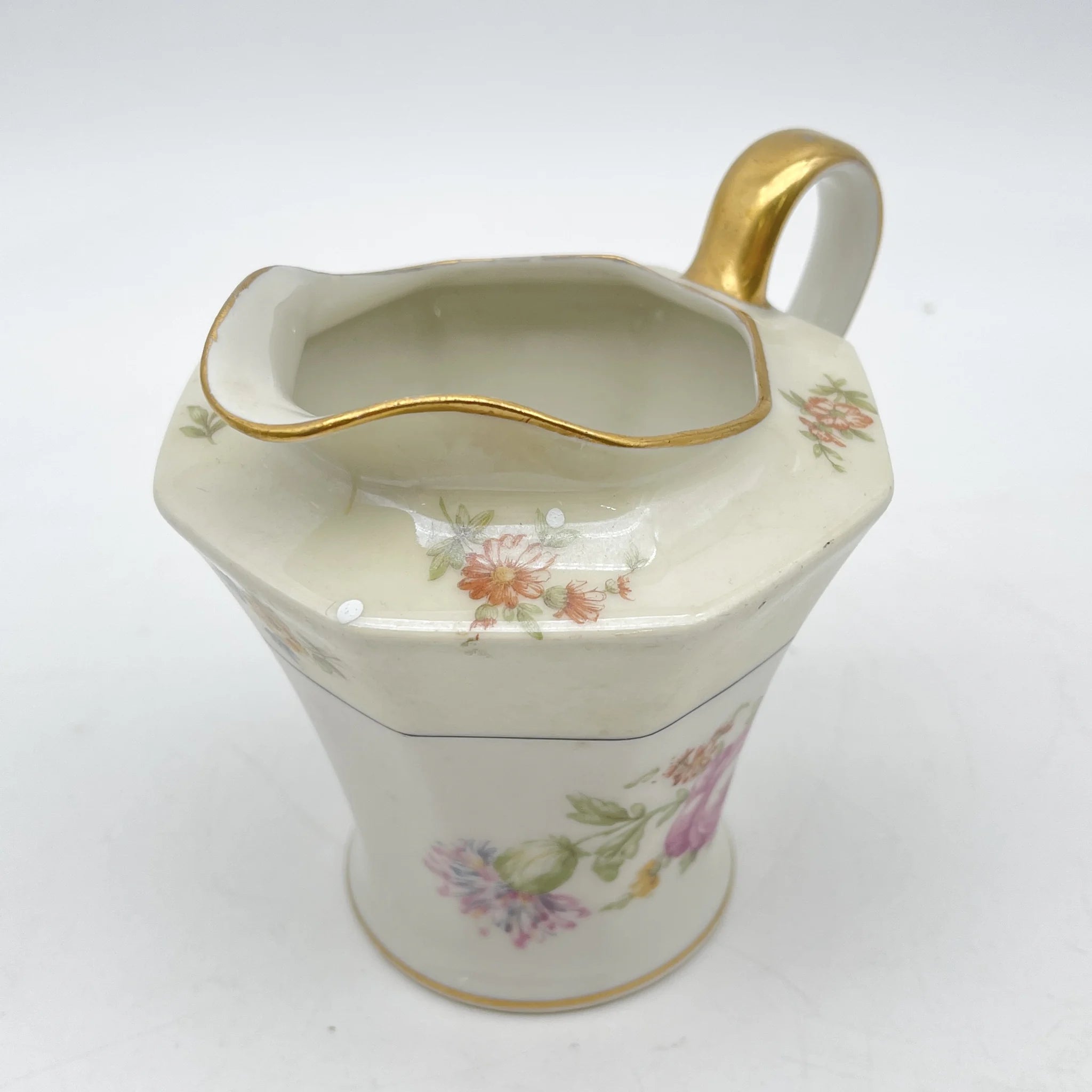 [Antique] Creamer (milk pitcher) / Theodore Haviland / Nosegay / Estimated early-mid 20C / Porcelain / France / Bouquet, gold