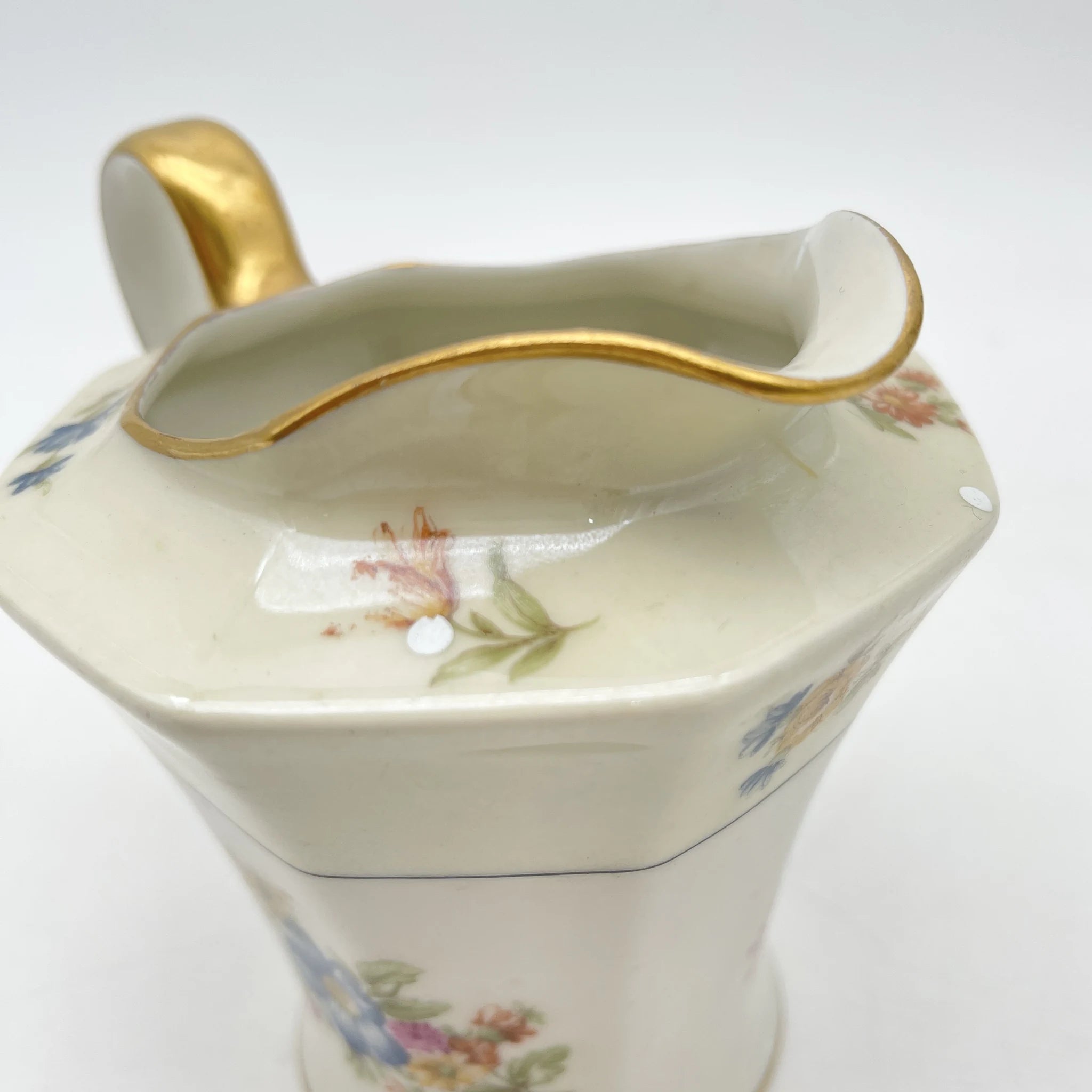 [Antique] Creamer (milk pitcher) / Theodore Haviland / Nosegay / Estimated early-mid 20C / Porcelain / France / Bouquet, gold