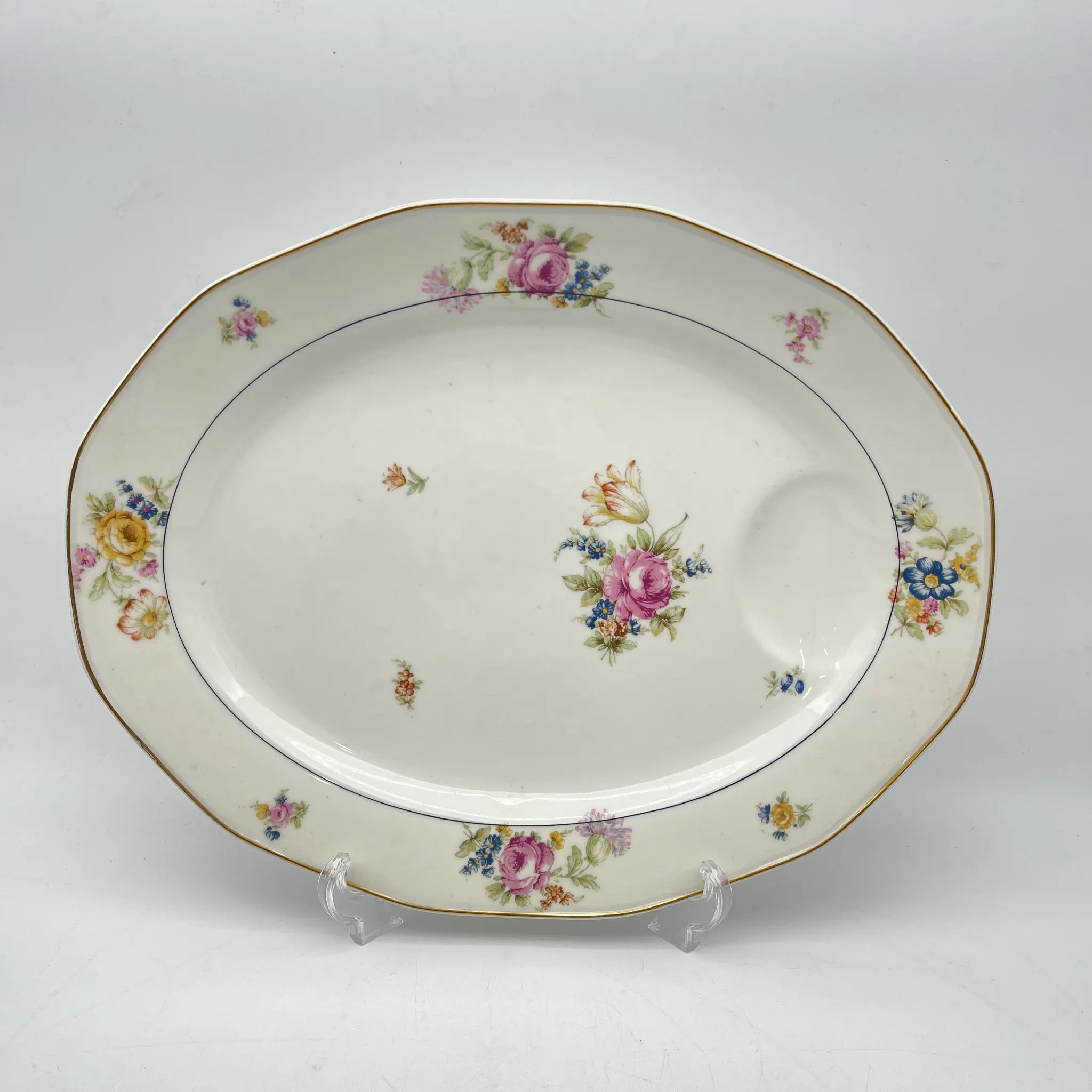 【古董】椭圆形盘子/ Theodore Haviland / Nosegay /估计20c早中期/瓷器/法国/花束，金彩