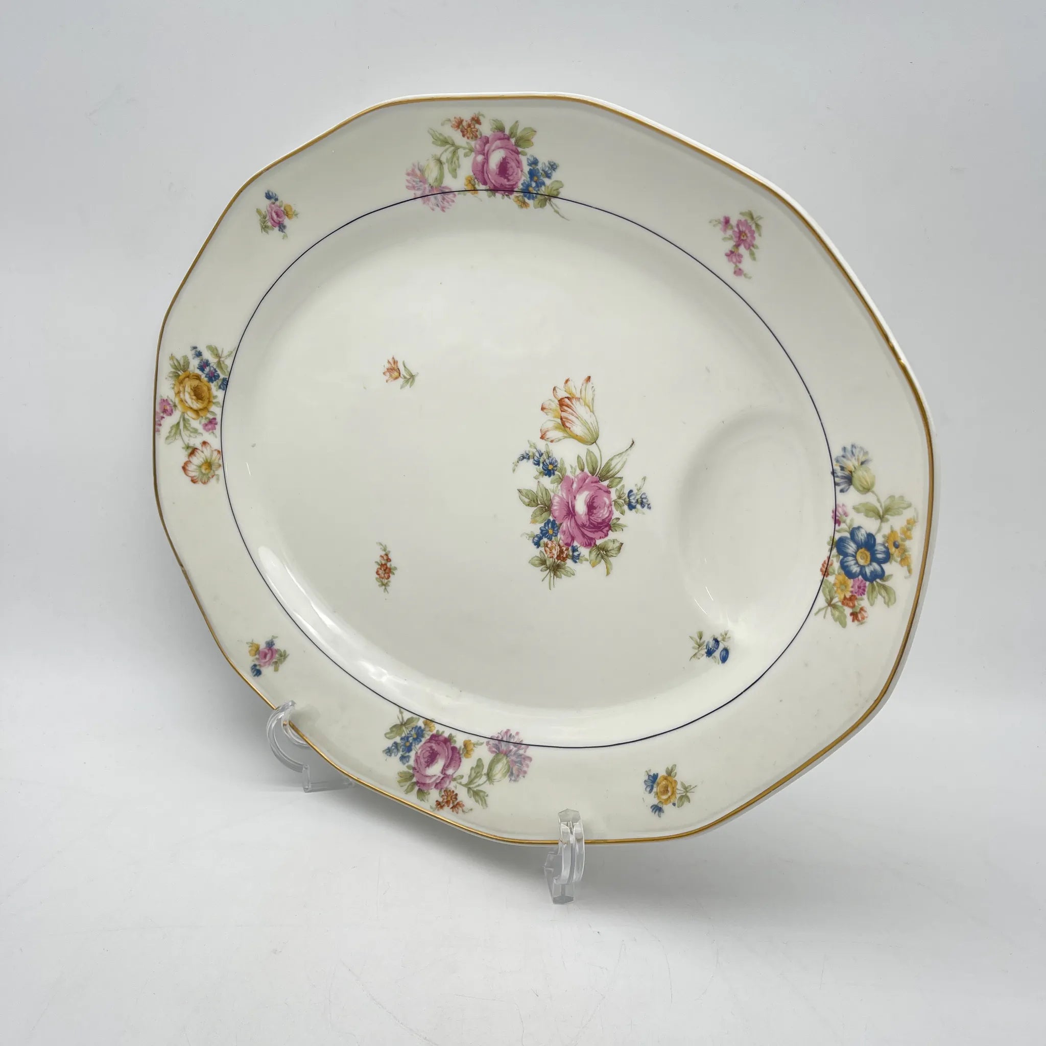 [Antique] Oval platter / Theodore Haviland / Nosegay / Estimated early middle 20C / Porcelain / France / Bouquet, gold