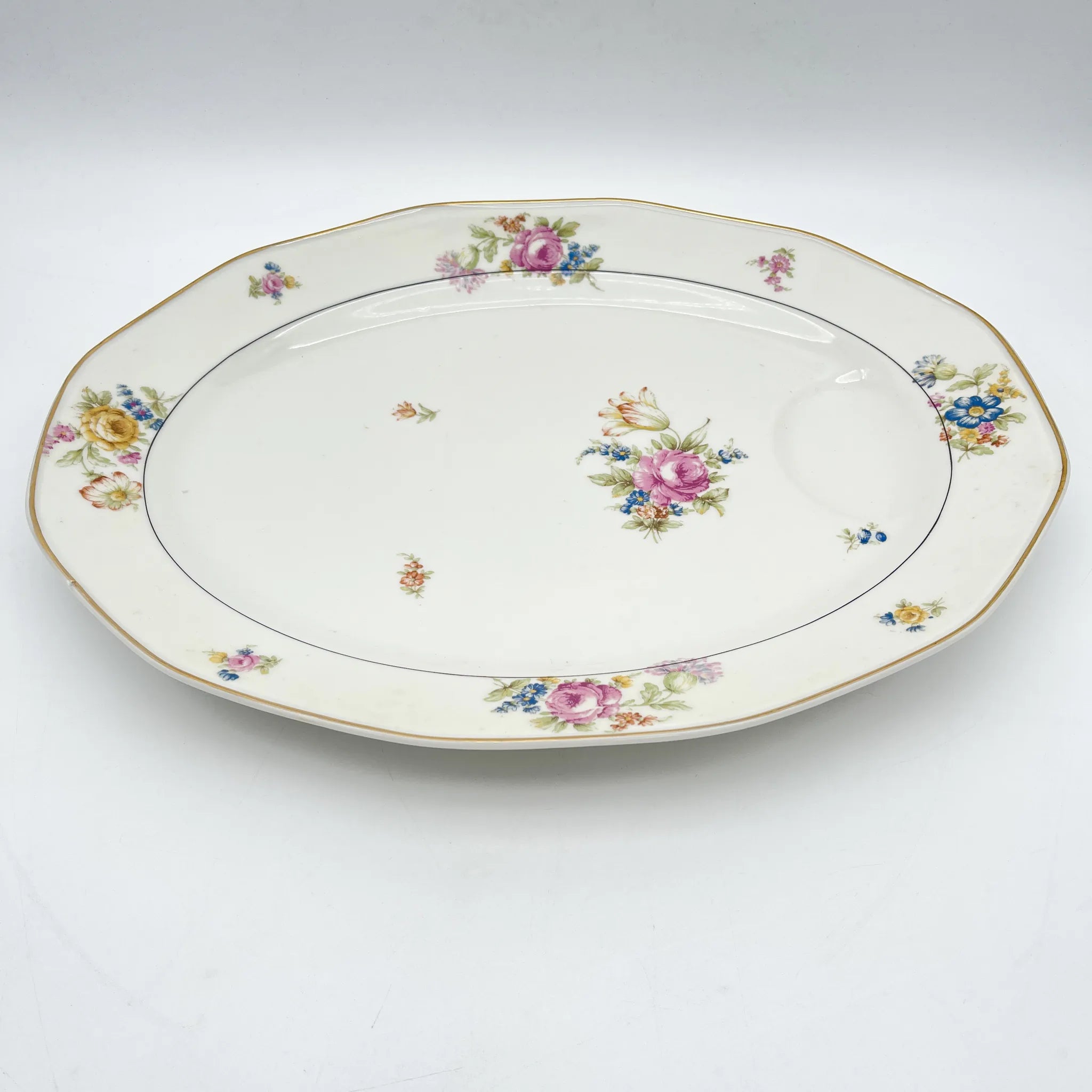 [Antique] Oval platter / Theodore Haviland / Nosegay / Estimated early middle 20C / Porcelain / France / Bouquet, gold