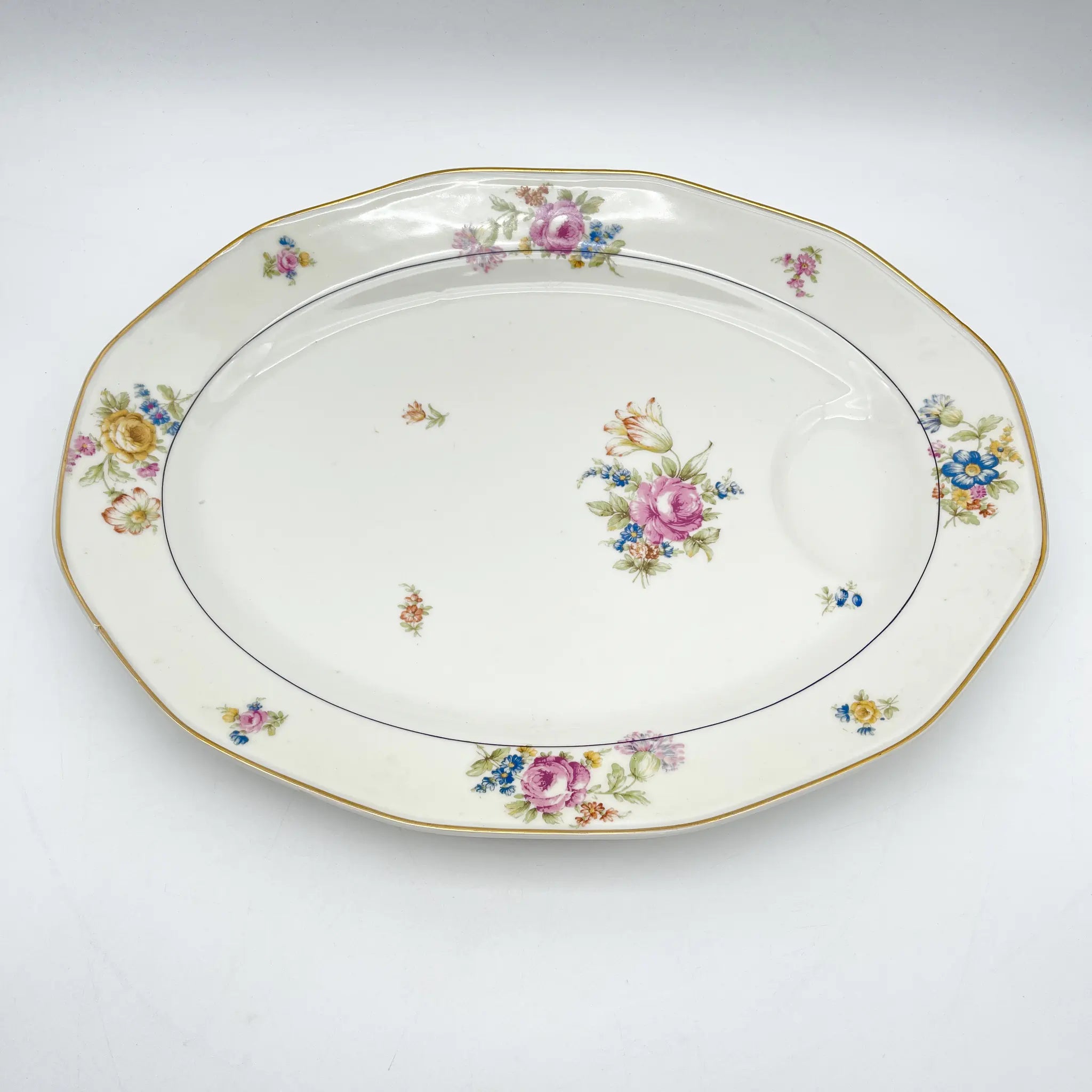 [Antique] Oval platter / Theodore Haviland / Nosegay / Estimated early middle 20C / Porcelain / France / Bouquet, gold