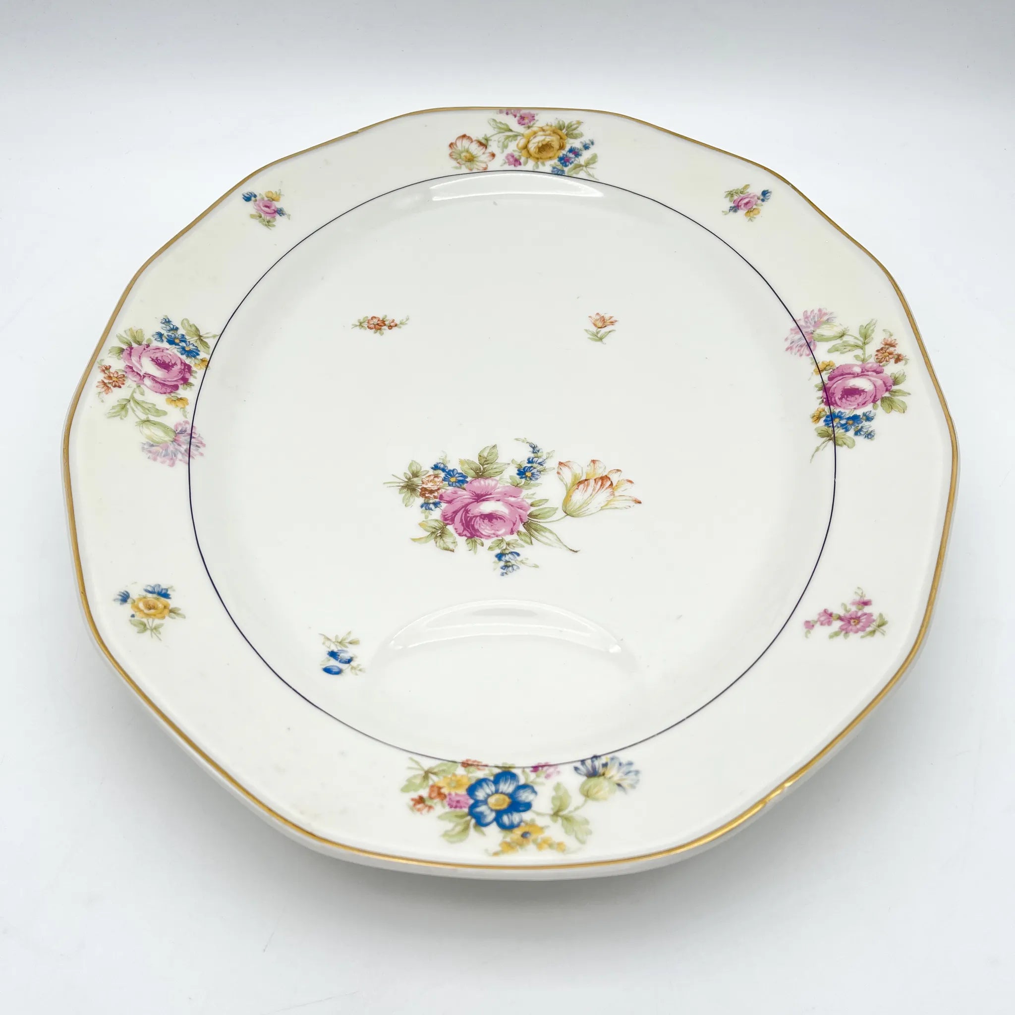 [Antique] Oval platter / Theodore Haviland / Nosegay / Estimated early middle 20C / Porcelain / France / Bouquet, gold