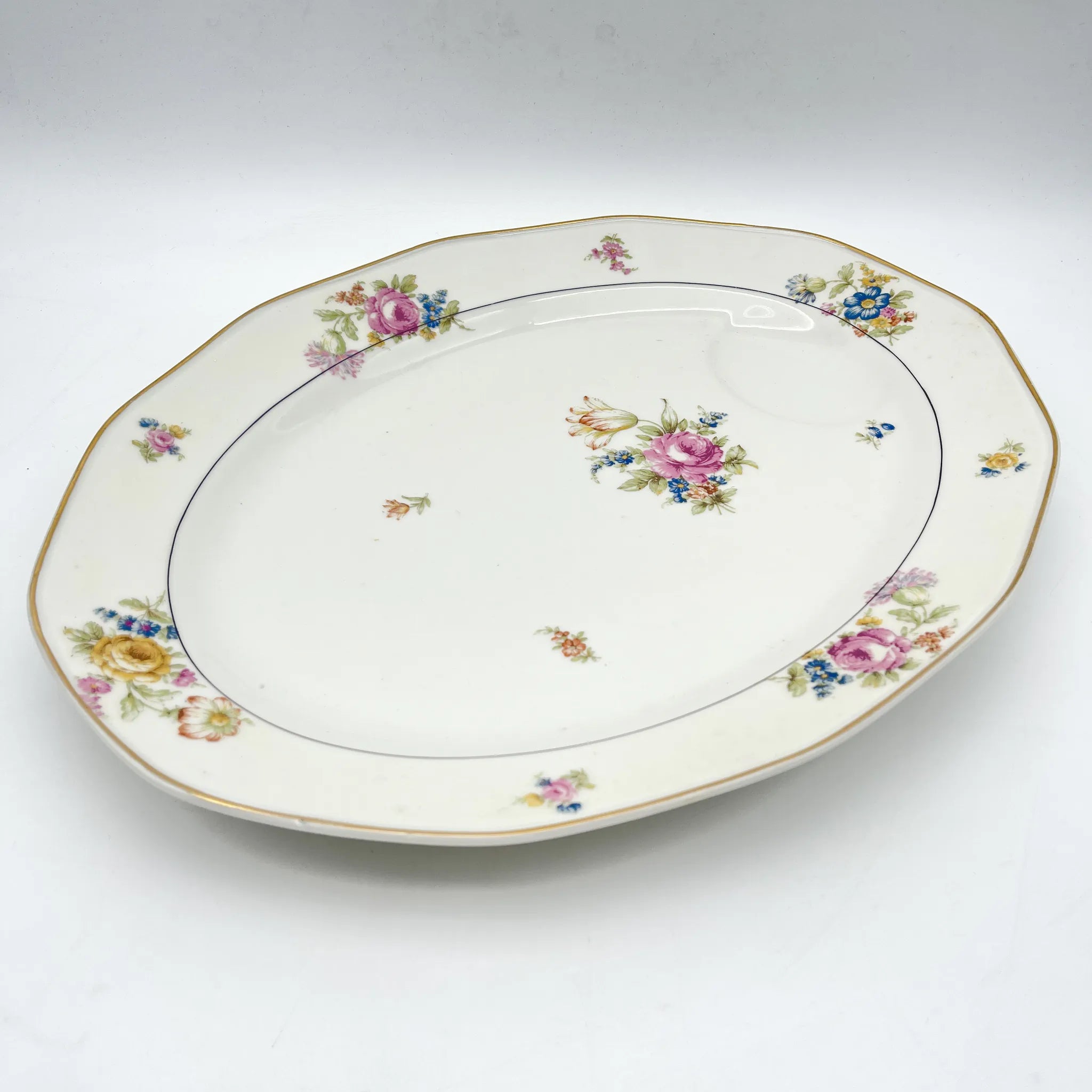 [Antique] Oval platter / Theodore Haviland / Nosegay / Estimated early middle 20C / Porcelain / France / Bouquet, gold