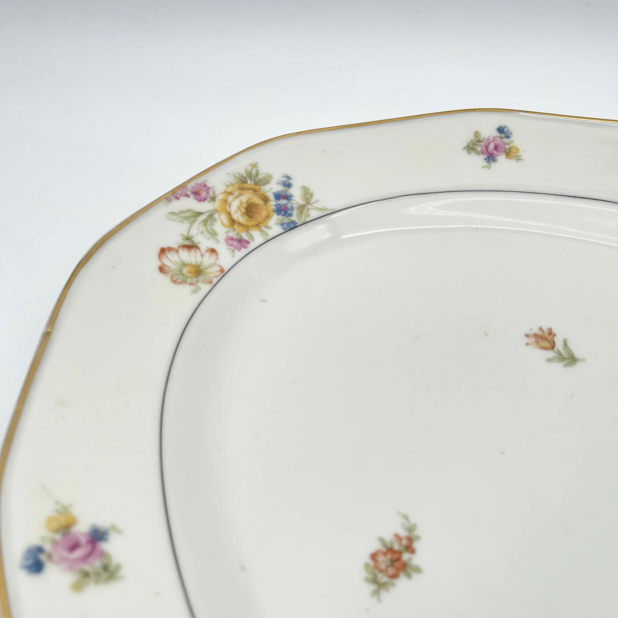 [Antique] Oval platter / Theodore Haviland / Nosegay / Estimated early middle 20C / Porcelain / France / Bouquet, gold