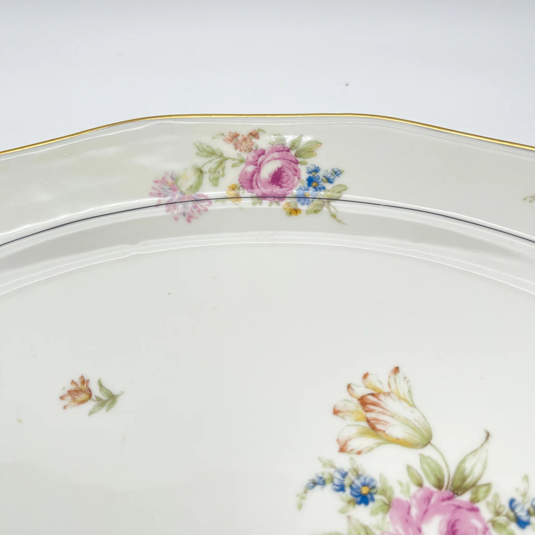 [Antique] Oval platter / Theodore Haviland / Nosegay / Estimated early middle 20C / Porcelain / France / Bouquet, gold
