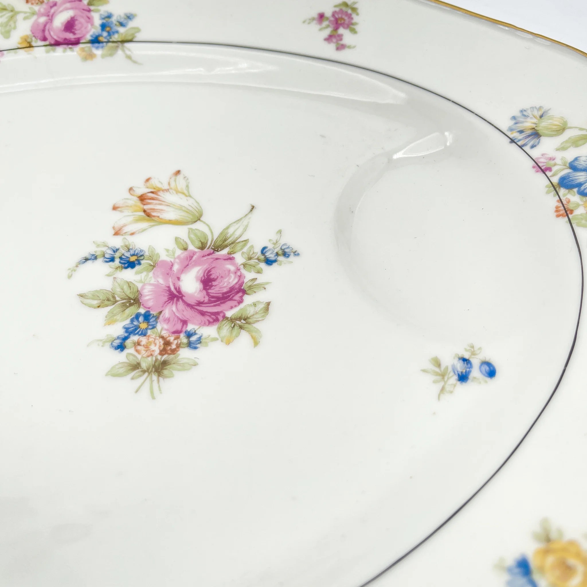 [Antique] Oval platter / Theodore Haviland / Nosegay / Estimated early middle 20C / Porcelain / France / Bouquet, gold