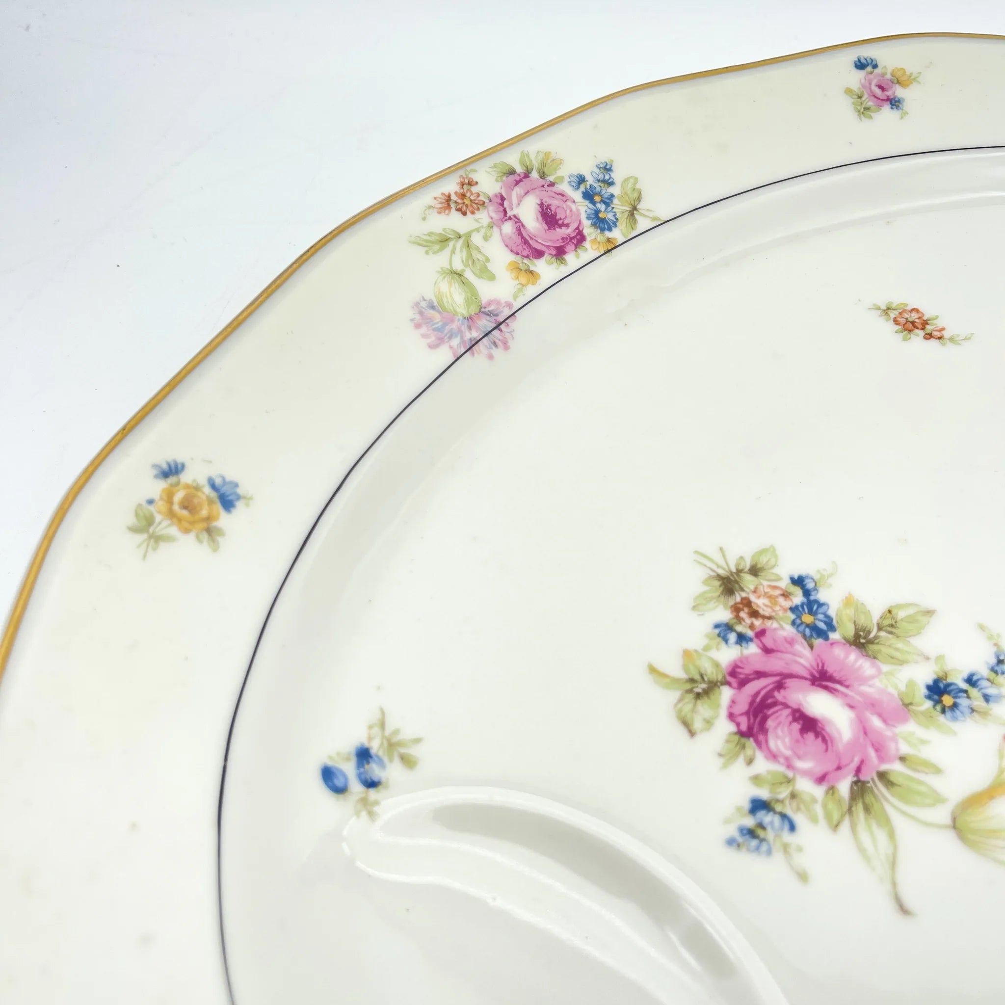 [Antique] Oval platter / Theodore Haviland / Nosegay / Estimated early middle 20C / Porcelain / France / Bouquet, gold