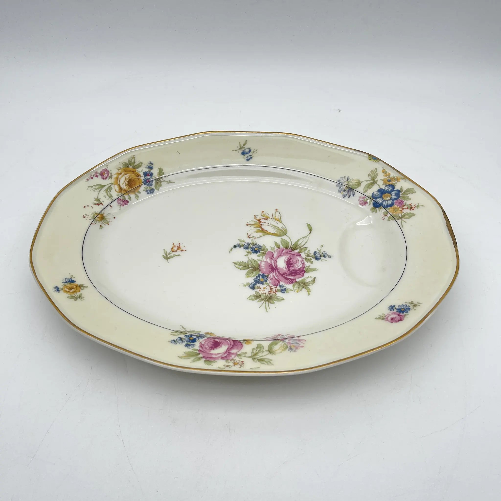 [Antique] Oval platter / Theodore Haviland / Nosegay / Estimated early middle 20C / Porcelain / France / Bouquet, gold