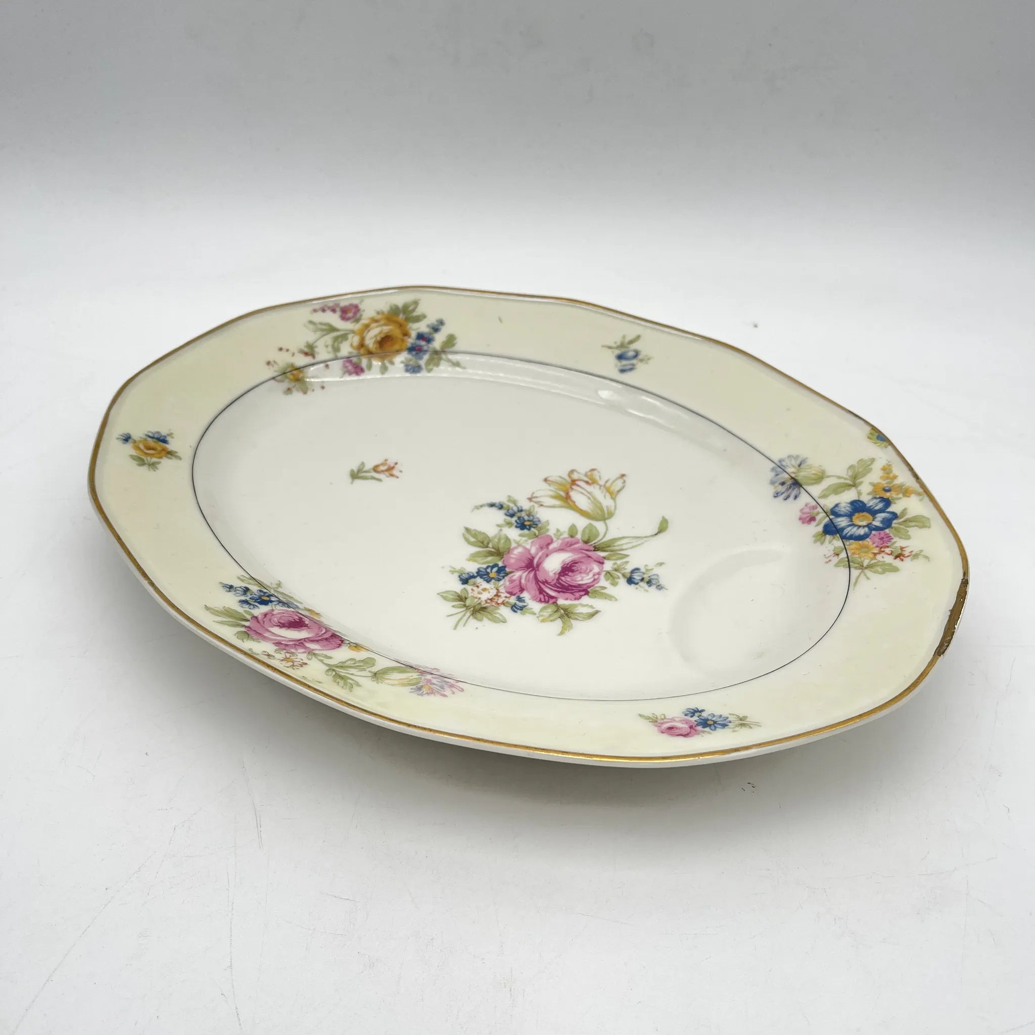[Antique] Oval platter / Theodore Haviland / Nosegay / Estimated early middle 20C / Porcelain / France / Bouquet, gold
