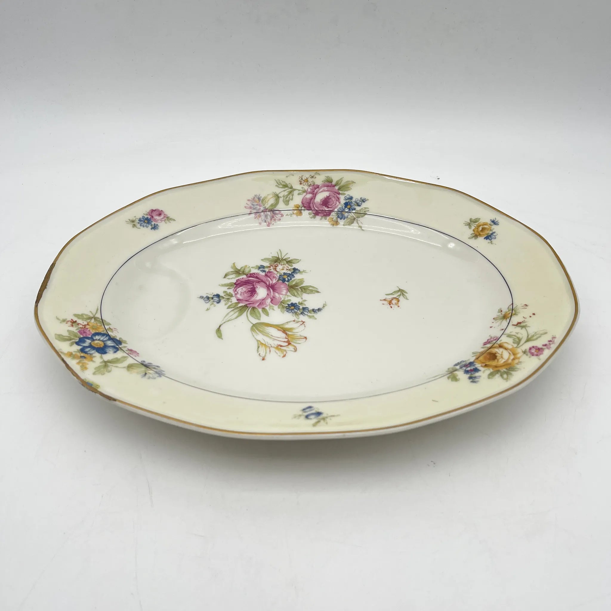 [Antique] Oval platter / Theodore Haviland / Nosegay / Estimated early middle 20C / Porcelain / France / Bouquet, gold