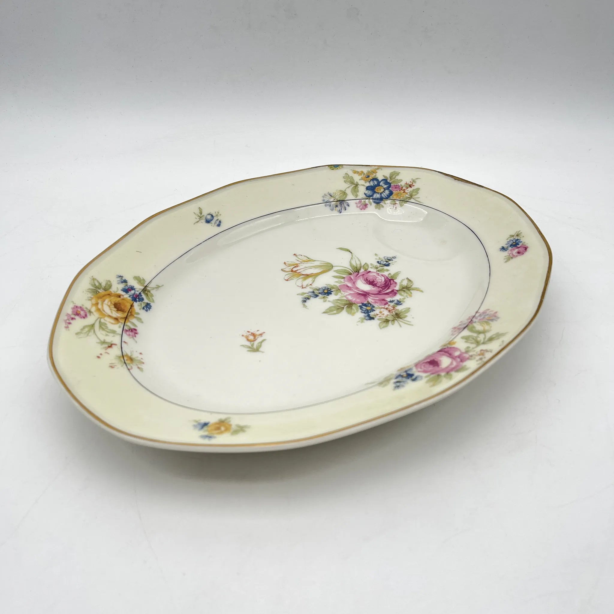 [Antique] Oval platter / Theodore Haviland / Nosegay / Estimated early middle 20C / Porcelain / France / Bouquet, gold