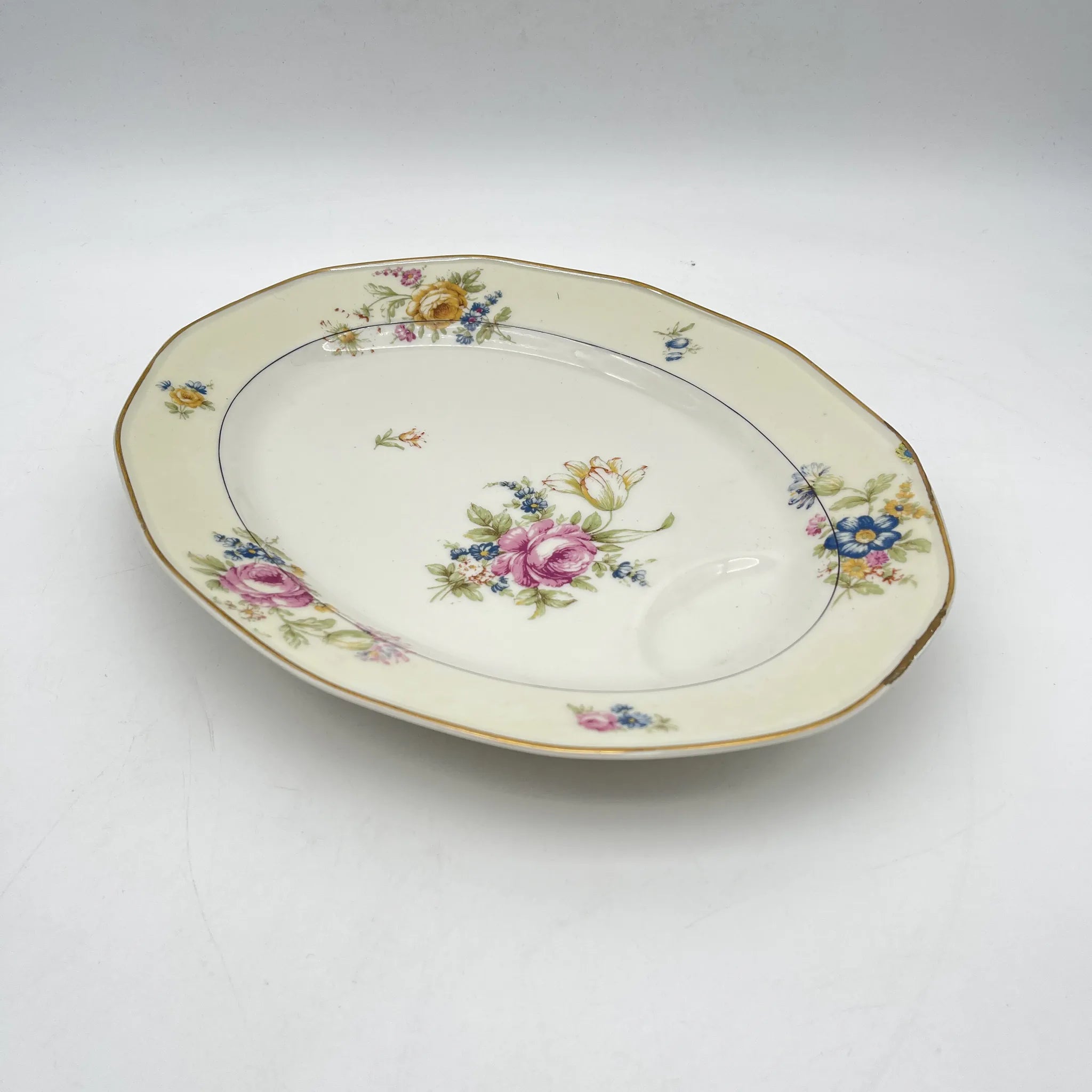 [Antique] Oval platter / Theodore Haviland / Nosegay / Estimated early middle 20C / Porcelain / France / Bouquet, gold