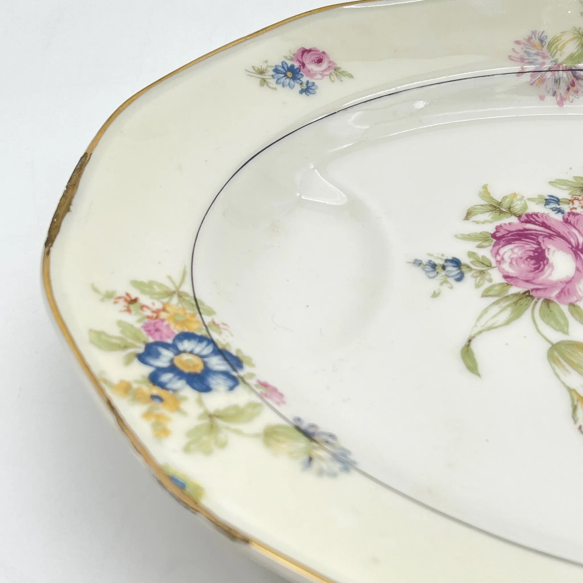 [Antique] Oval platter / Theodore Haviland / Nosegay / Estimated early middle 20C / Porcelain / France / Bouquet, gold