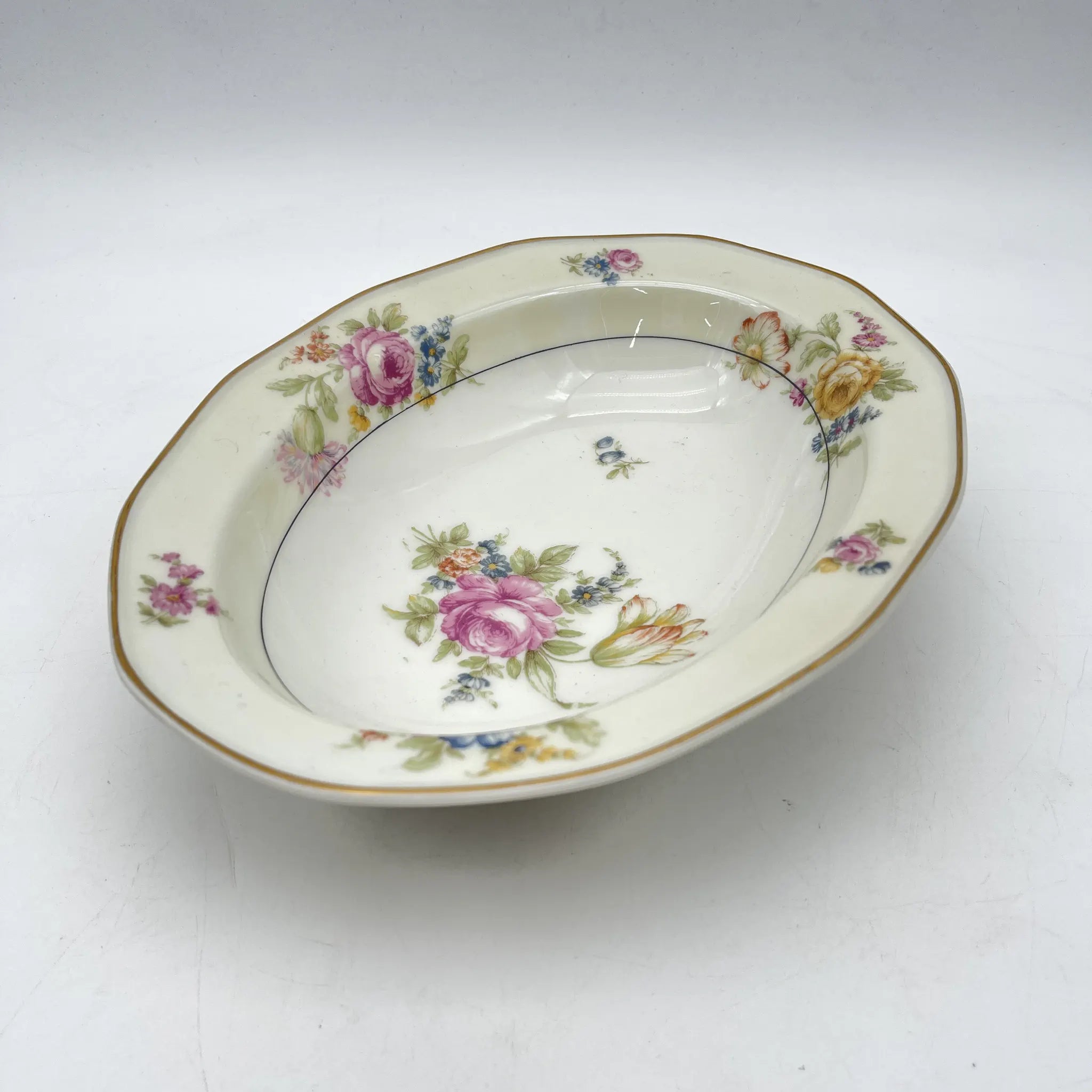 【古董】椭圆形蔬菜碗/ Theodore Haviland / Nosegay /估计20c早中期/瓷器/法国/花束，金彩