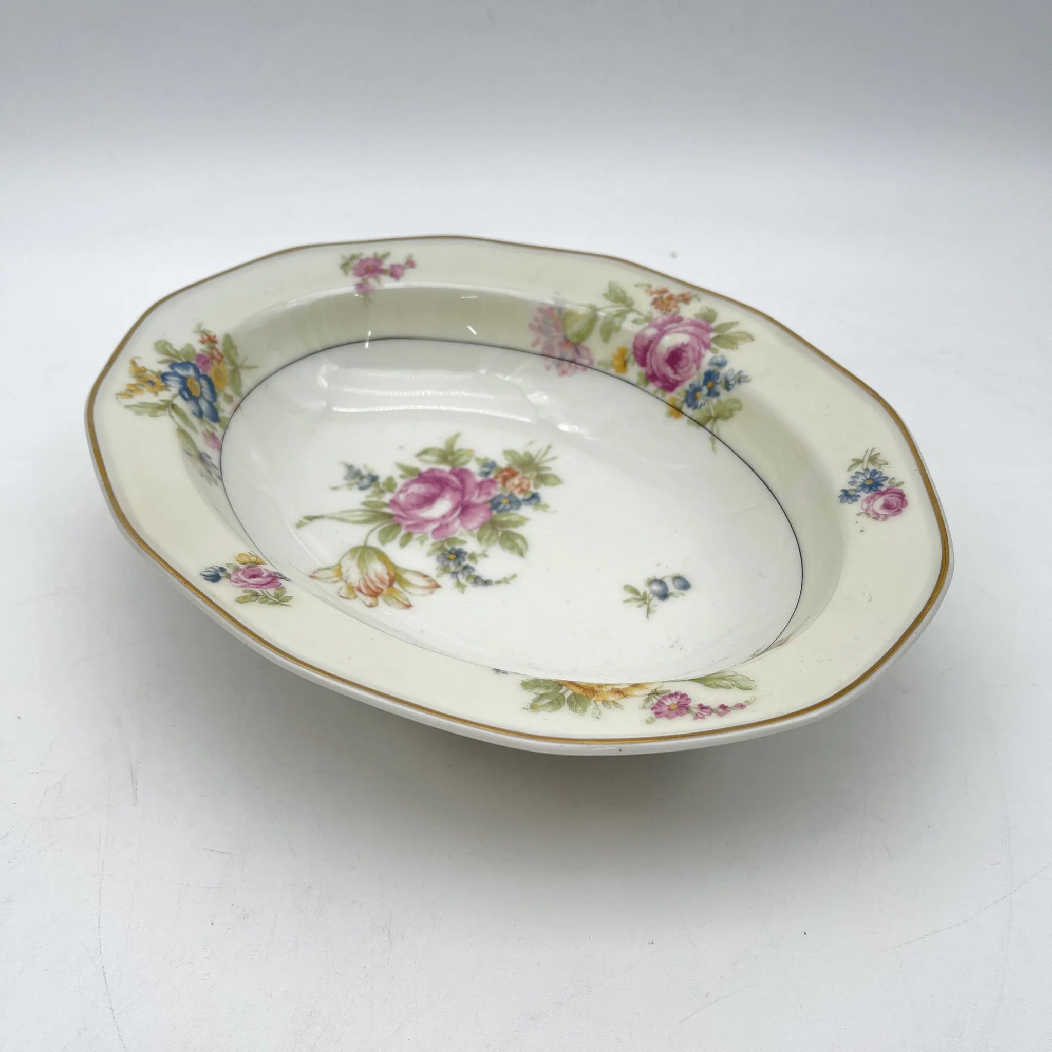 【古董】椭圆形蔬菜碗/ Theodore Haviland / Nosegay /估计20c早中期/瓷器/法国/花束，金彩