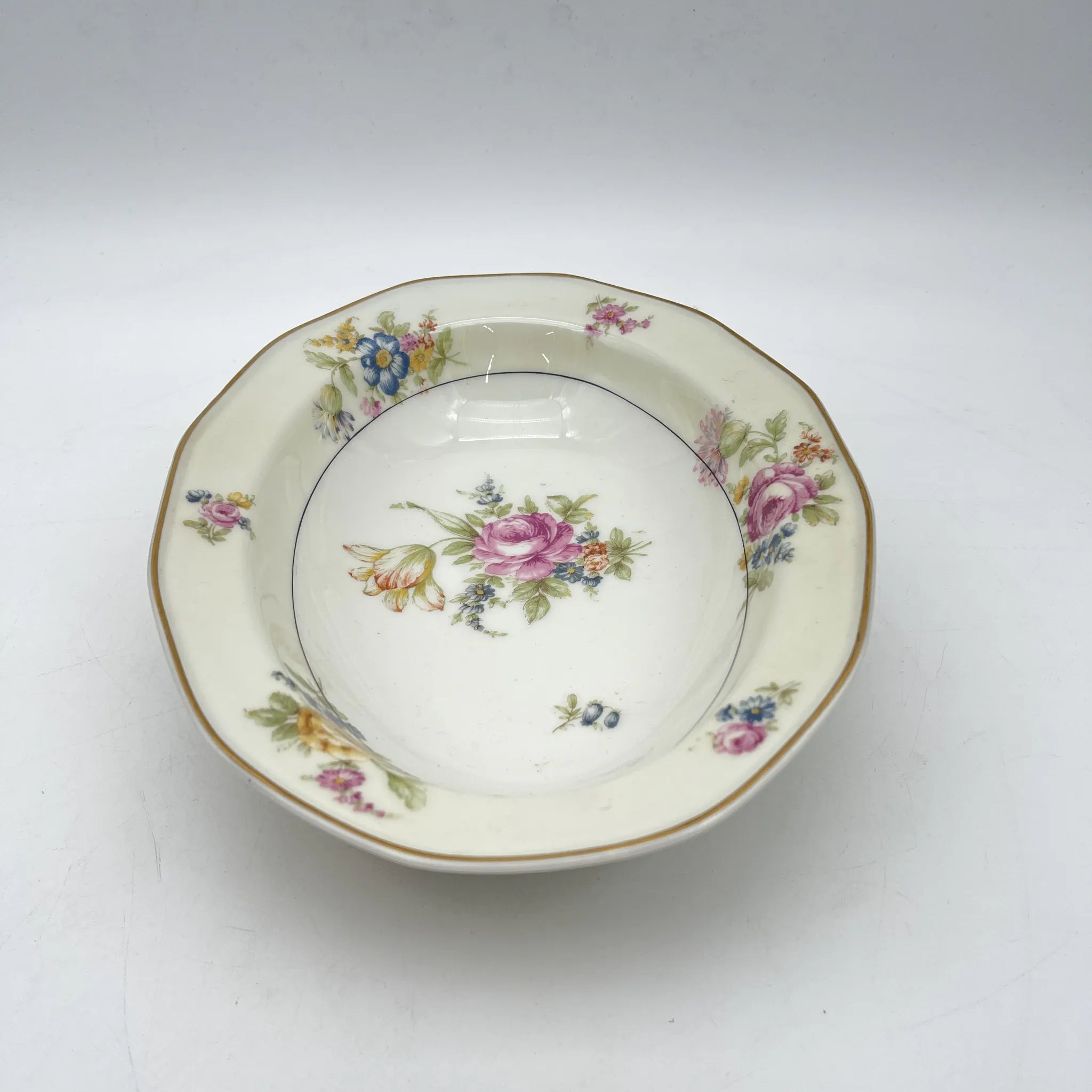 【古董】椭圆形蔬菜碗/ Theodore Haviland / Nosegay /估计20c早中期/瓷器/法国/花束，金彩