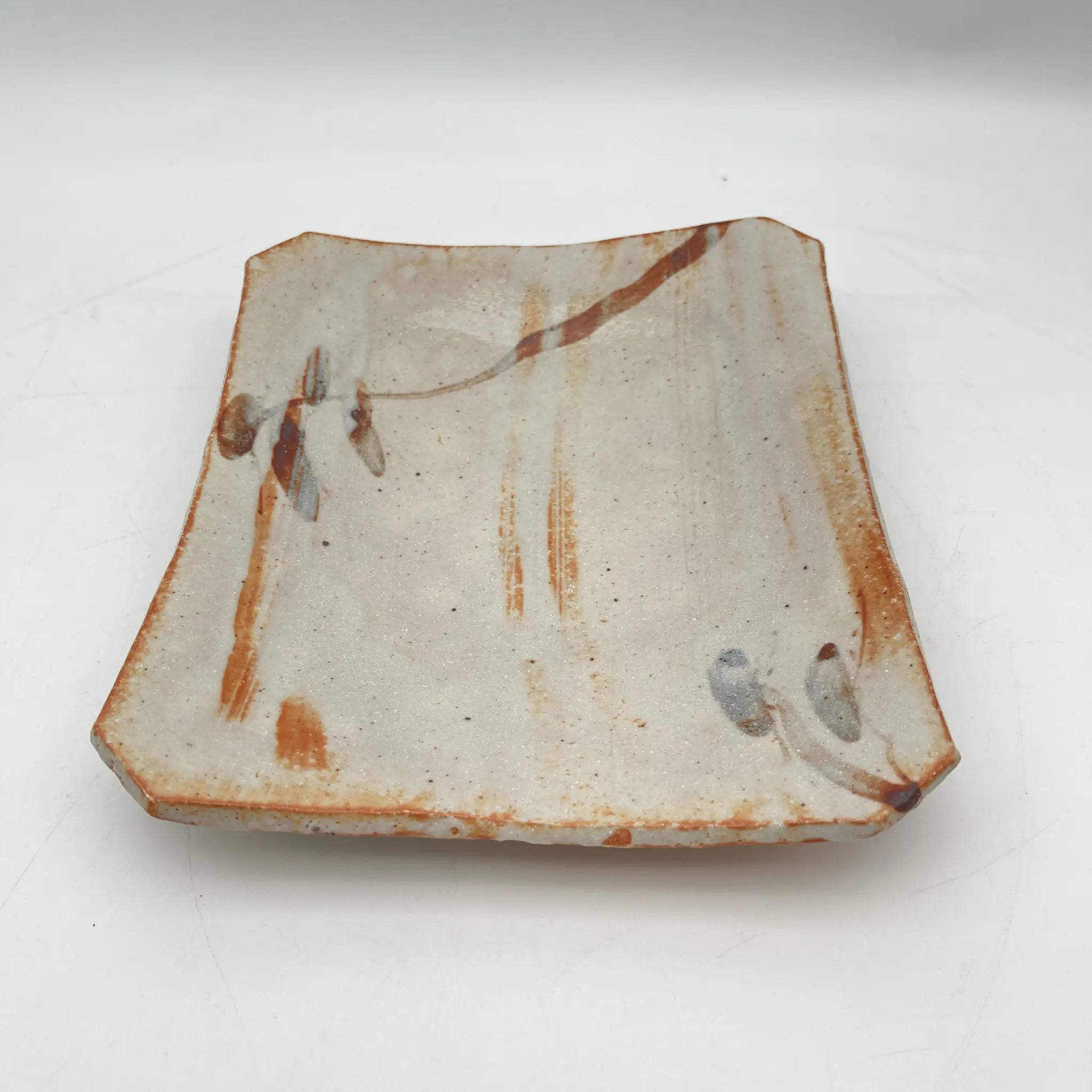 【再利用】角皿/八坂窑/志野烧/推测20c后期/陶器/日本/带箱