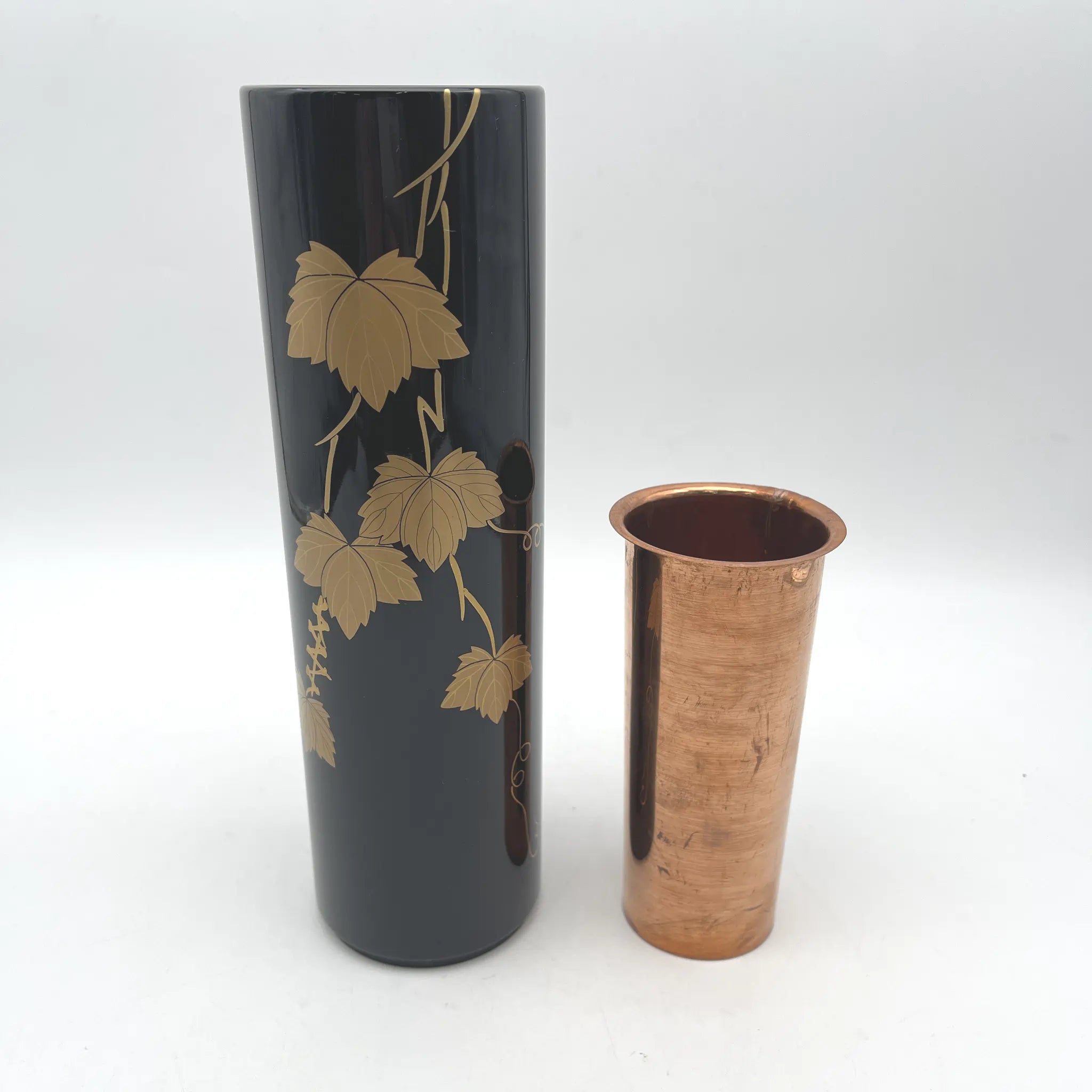 [Vintage] Flower vase / Kihachi / Yamanaka lacquerware / Estimated 1970-80s / Lacquerware / Japan / Copper drop included, box included, ivy