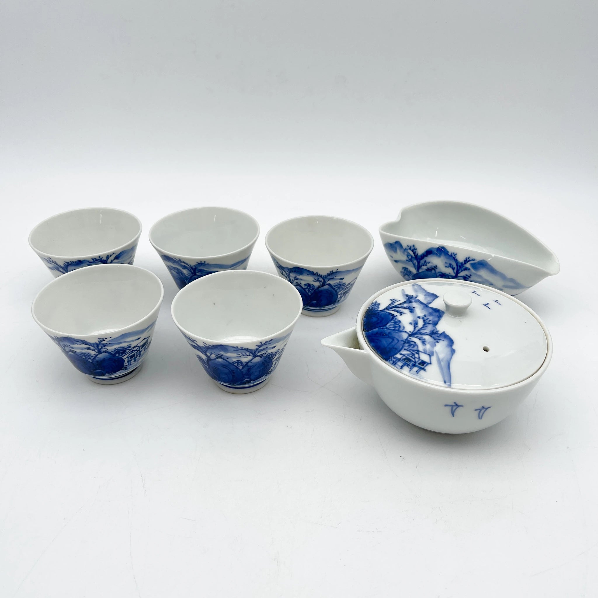 【复古】煎茶具组套（宝瓶，凉茶，茶碗5p） /出石永山/推测1960-80s /瓷器/日本/山水文学
