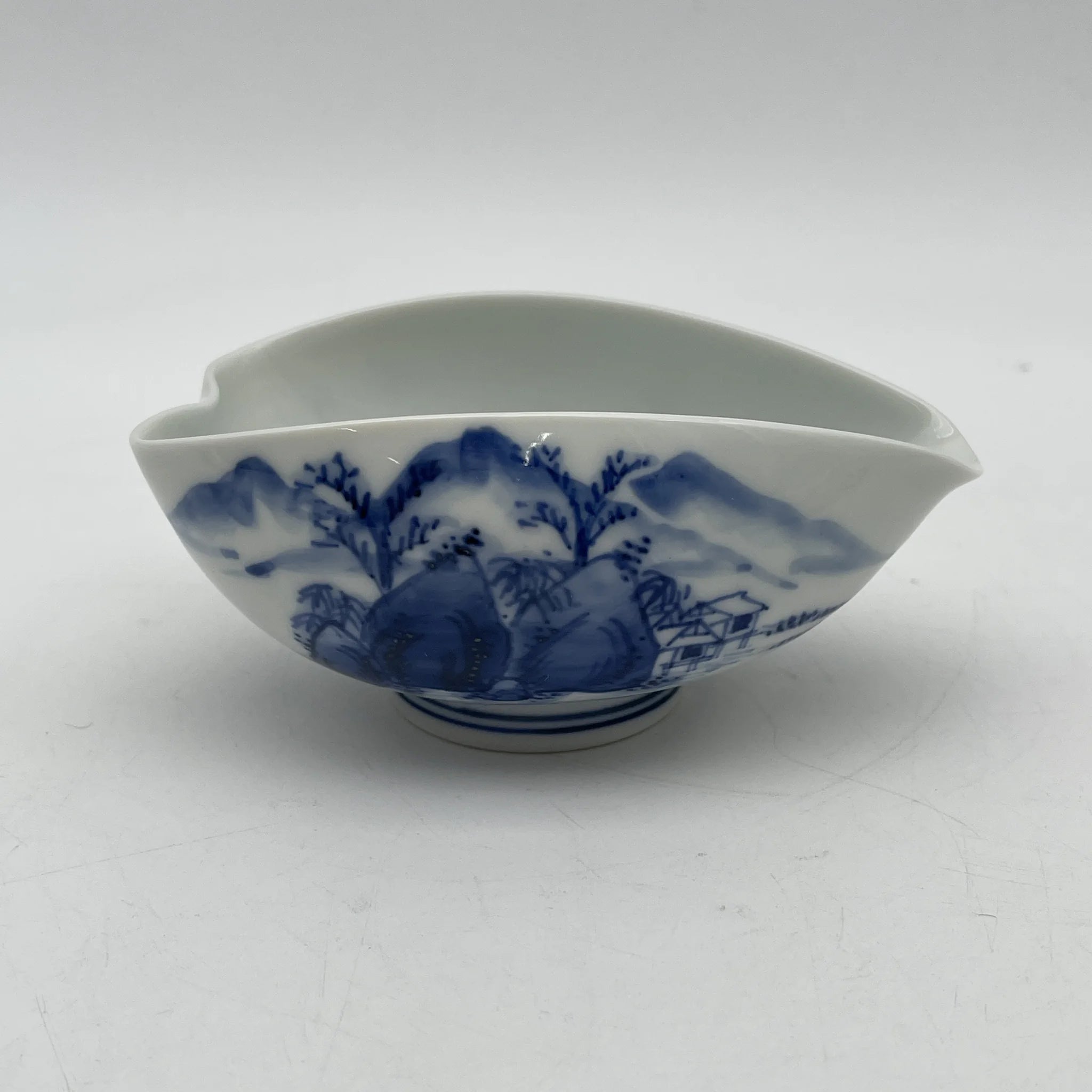 [Vintage] Sencha set (hobin, hot water cooler, 5-piece teacup) / Izushi Nagayama / Estimated 1960-80s / Porcelain / Japan / Landscape pattern