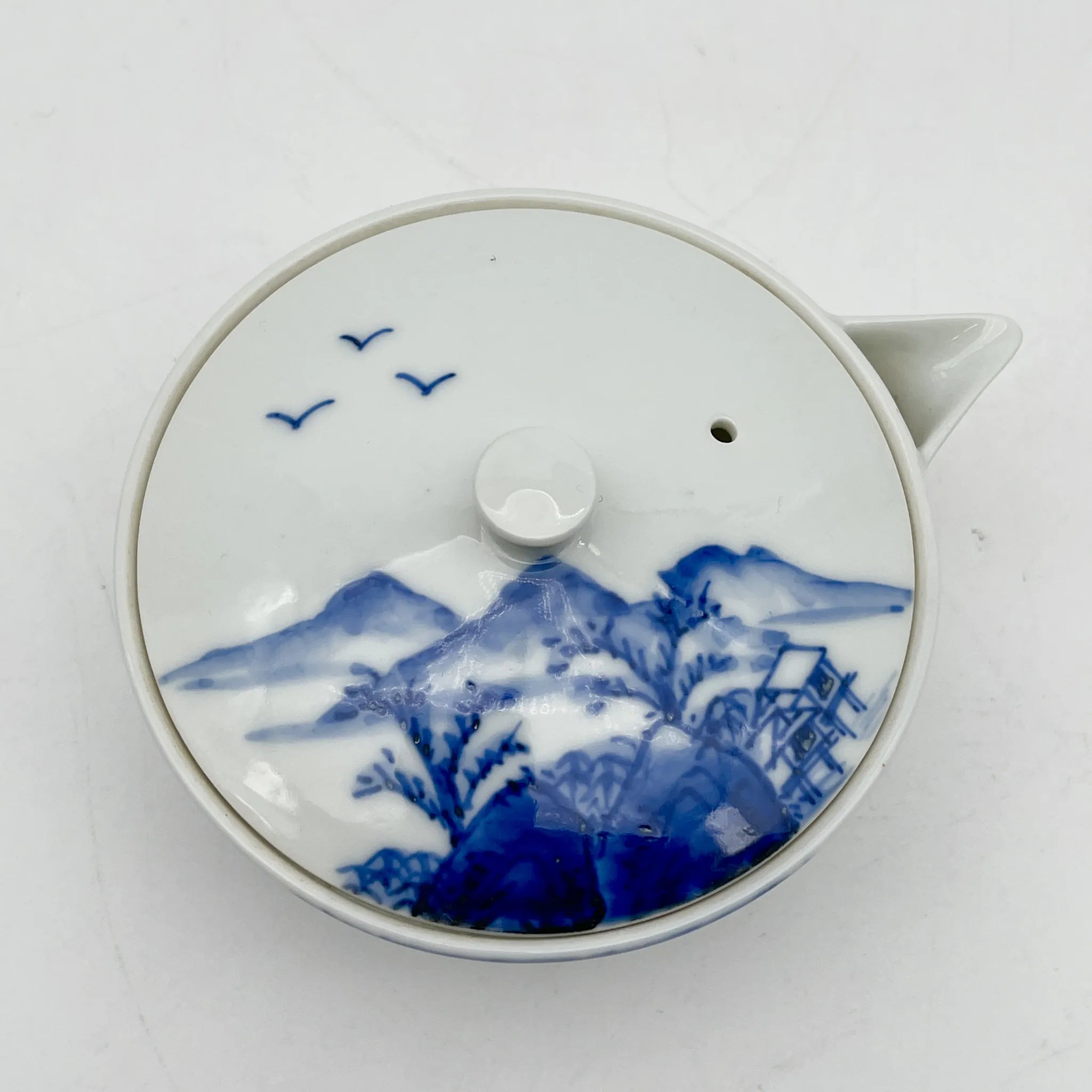 [Vintage] Sencha set (hobin, hot water cooler, 5-piece teacup) / Izushi Nagayama / Estimated 1960-80s / Porcelain / Japan / Landscape pattern
