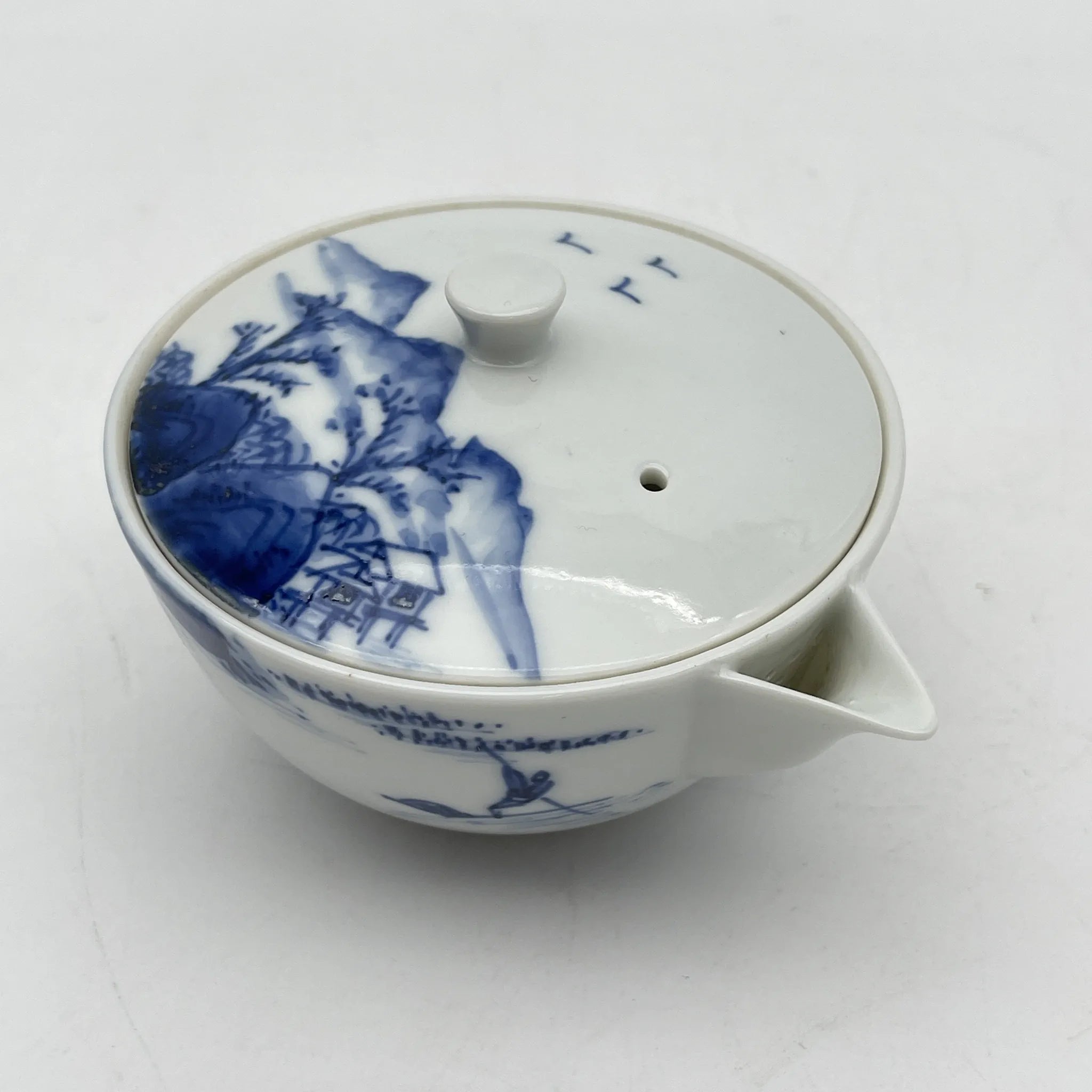 [Vintage] Sencha set (hobin, hot water cooler, 5-piece teacup) / Izushi Nagayama / Estimated 1960-80s / Porcelain / Japan / Landscape pattern