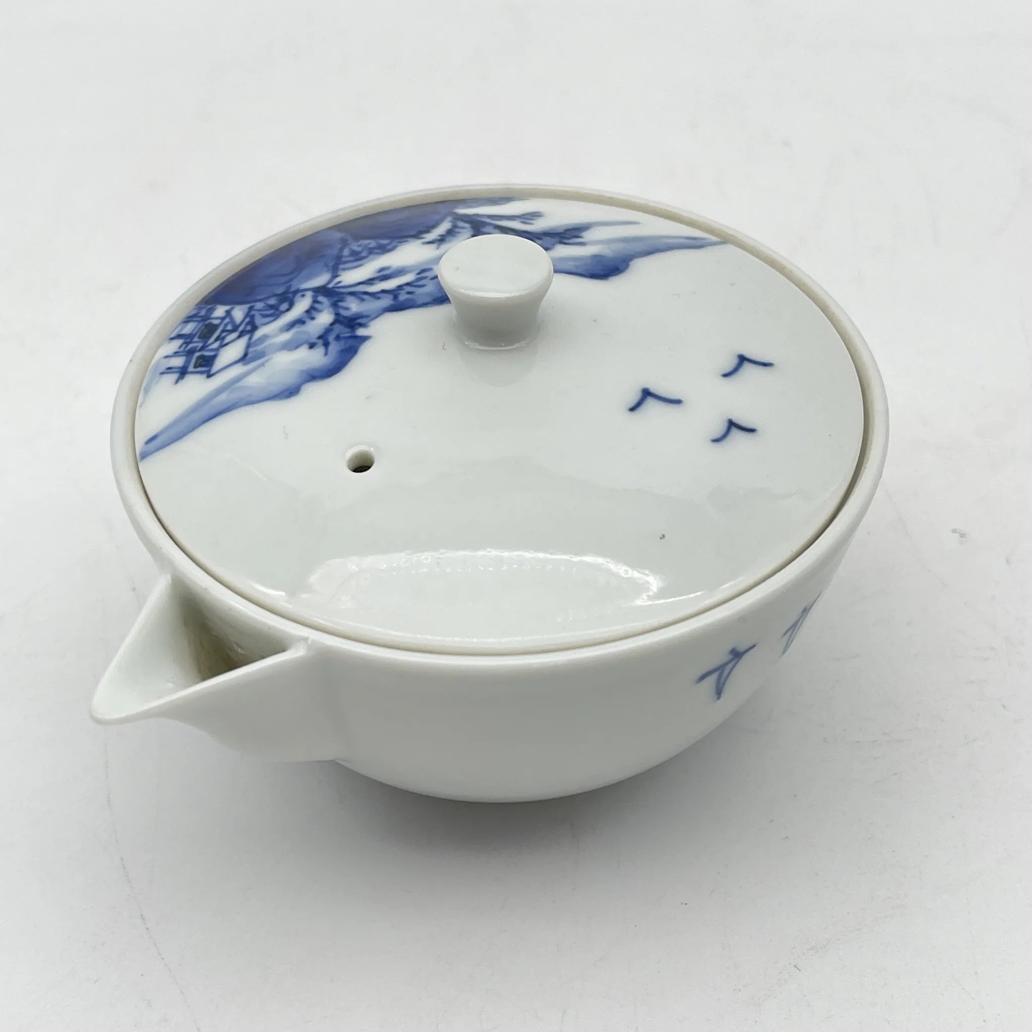 [Vintage] Sencha set (hobin, hot water cooler, 5-piece teacup) / Izushi Nagayama / Estimated 1960-80s / Porcelain / Japan / Landscape pattern