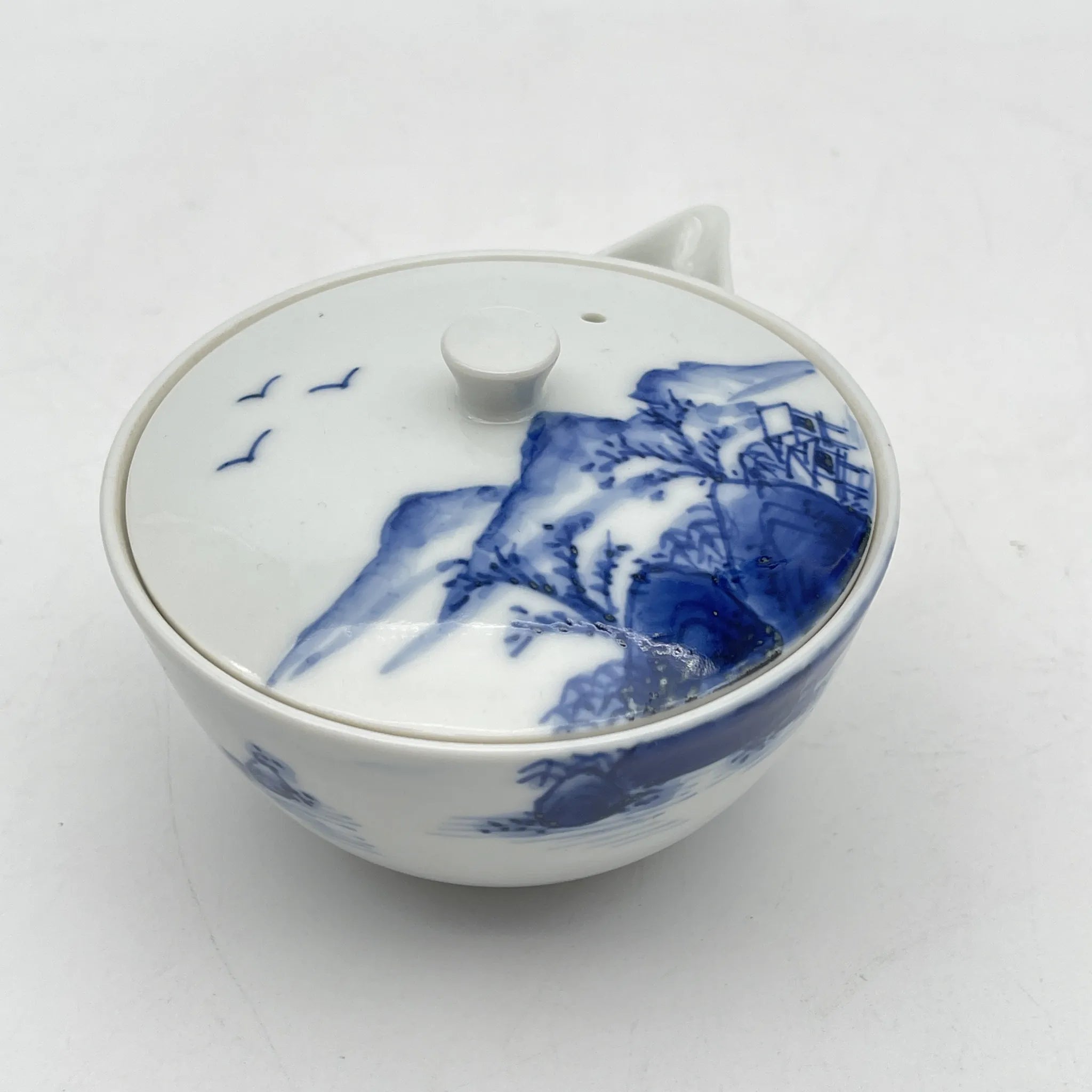[Vintage] Sencha set (hobin, hot water cooler, 5-piece teacup) / Izushi Nagayama / Estimated 1960-80s / Porcelain / Japan / Landscape pattern