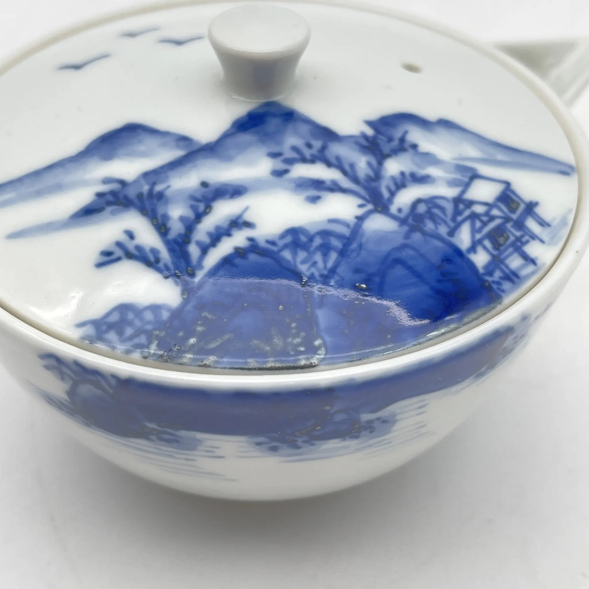 [Vintage] Sencha set (hobin, hot water cooler, 5-piece teacup) / Izushi Nagayama / Estimated 1960-80s / Porcelain / Japan / Landscape pattern