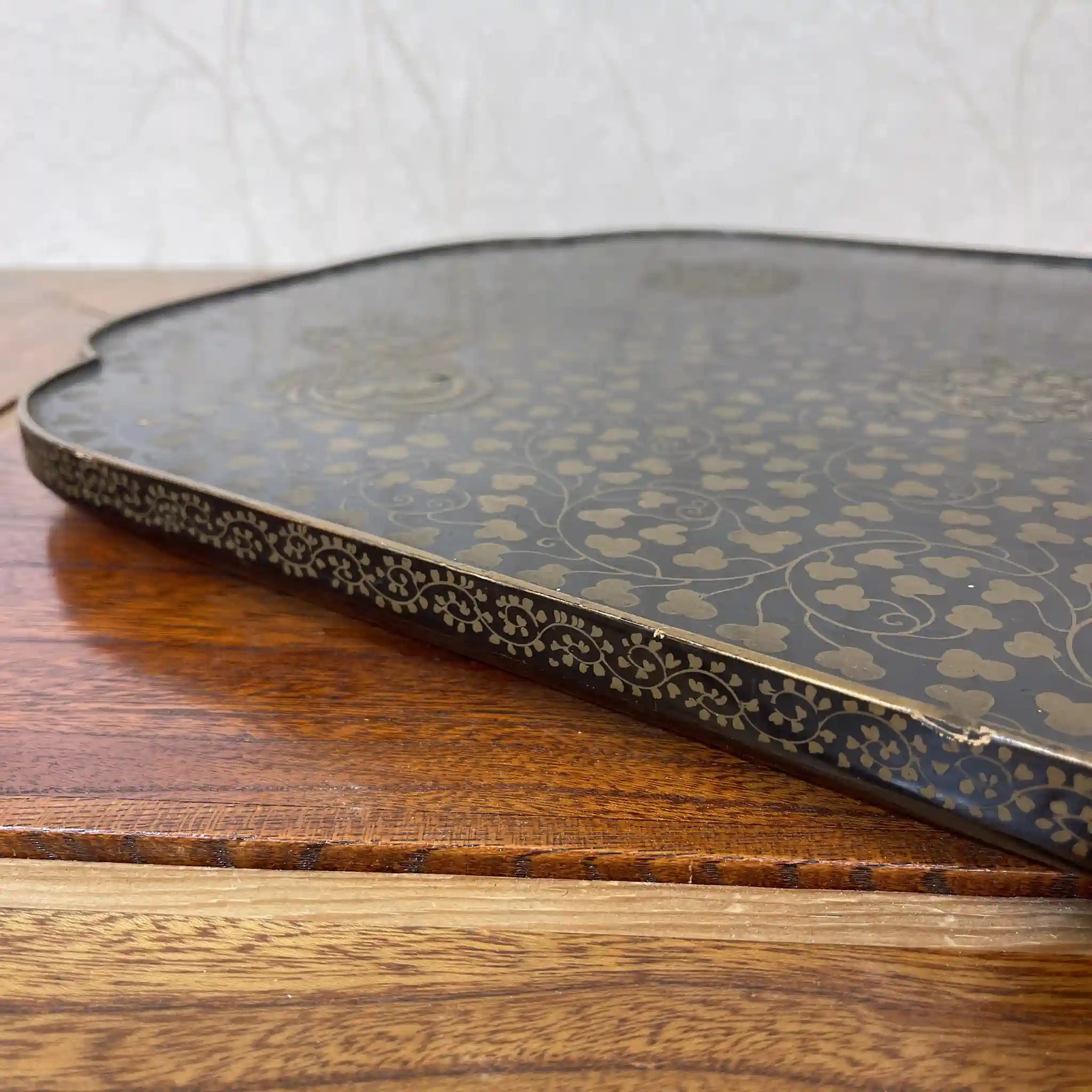 [Vintage] Long tray / Estimated late 20C / Natural wood / China / Phoenix, peony, arabesque