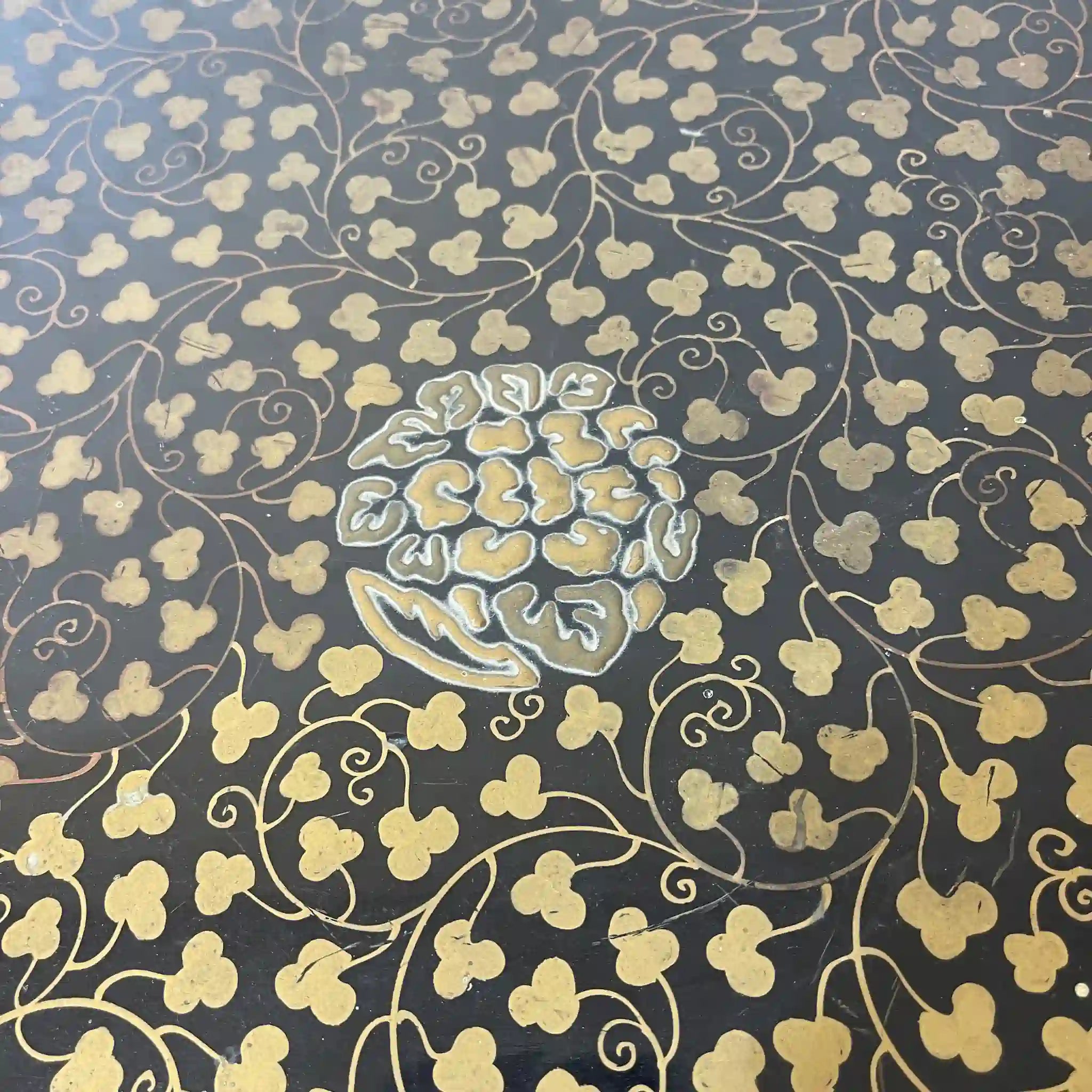 [Vintage] Long tray / Estimated late 20C / Natural wood / China / Phoenix, peony, arabesque