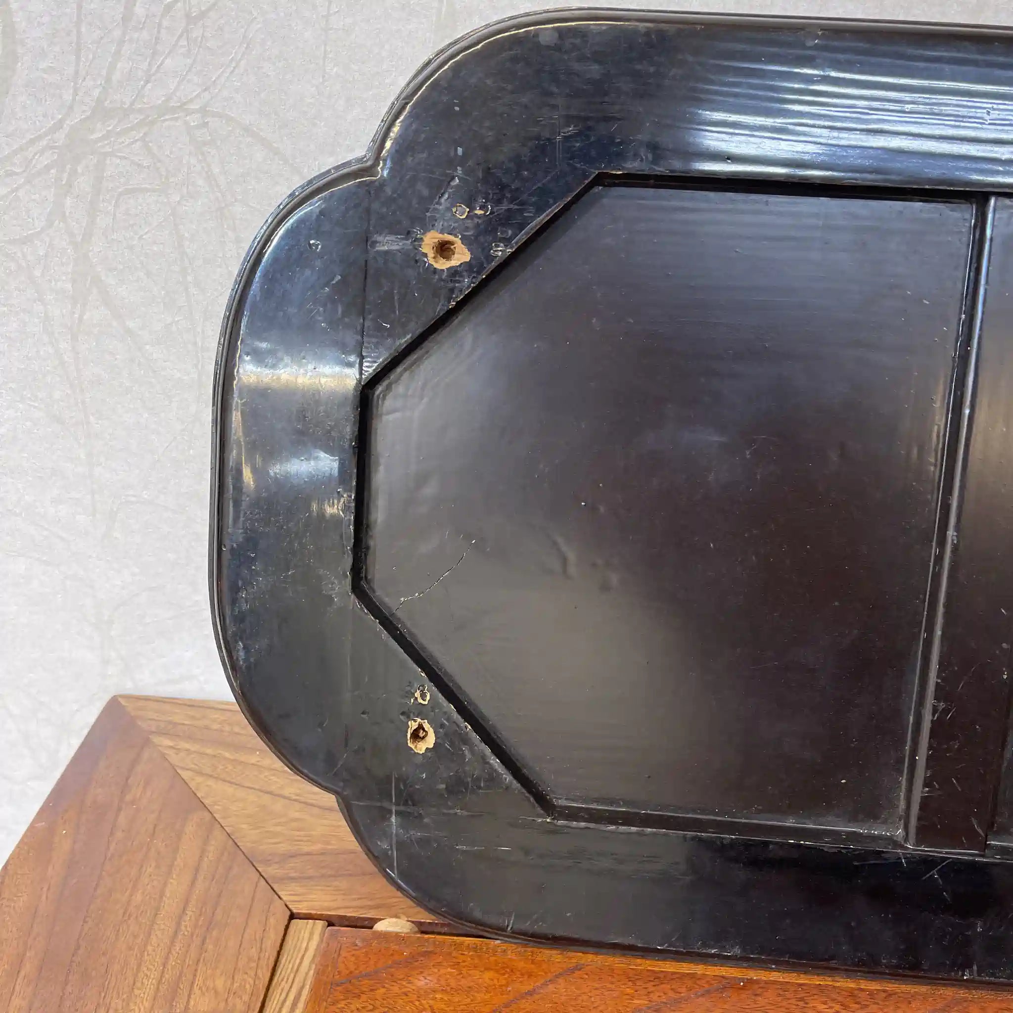 [Vintage] Long tray / Estimated late 20C / Natural wood / China / Phoenix, peony, arabesque