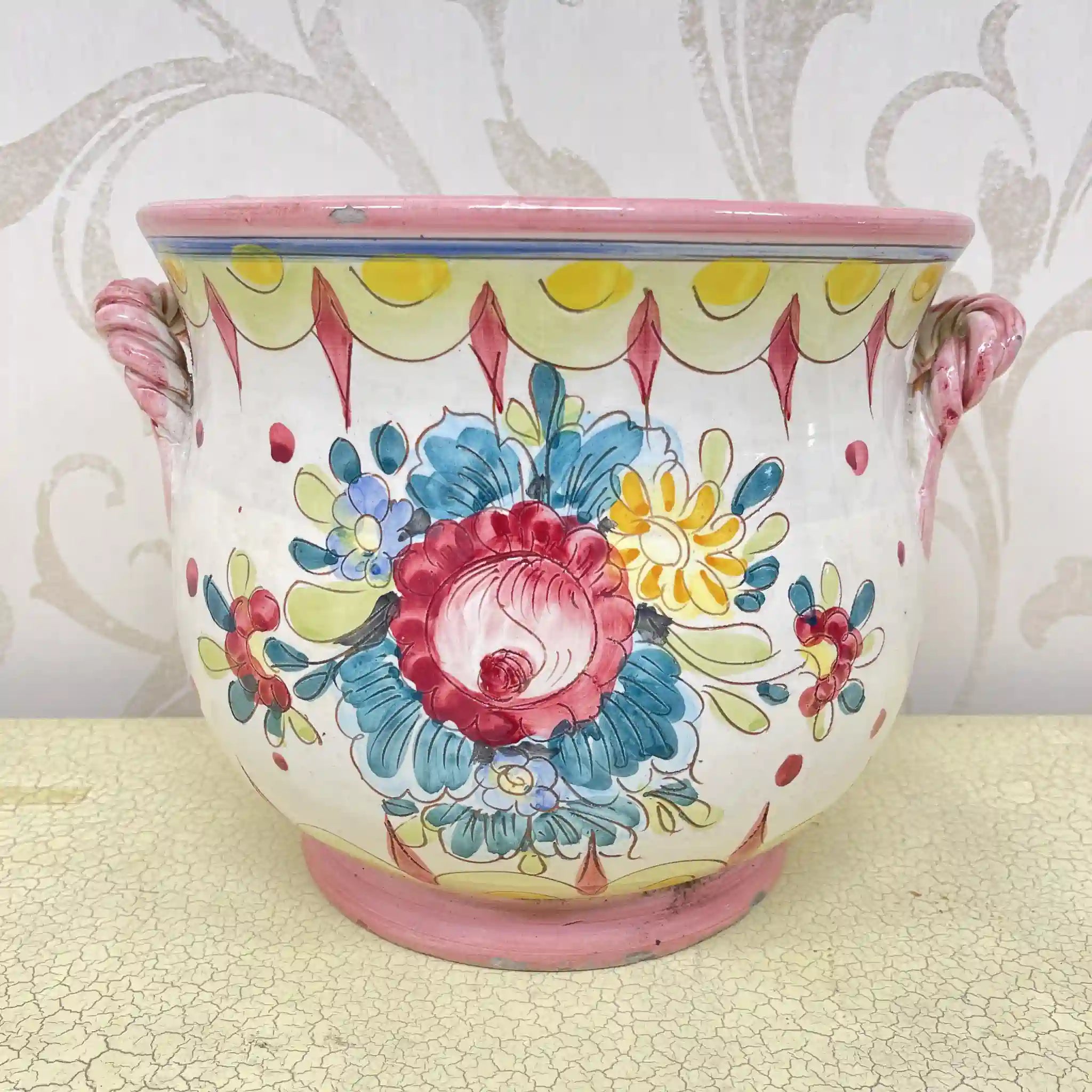 [Vintage] Flower vase (vase) / Mallorca ware / Estimated mid-late 20C / Pottery / Italy / Hand painted
