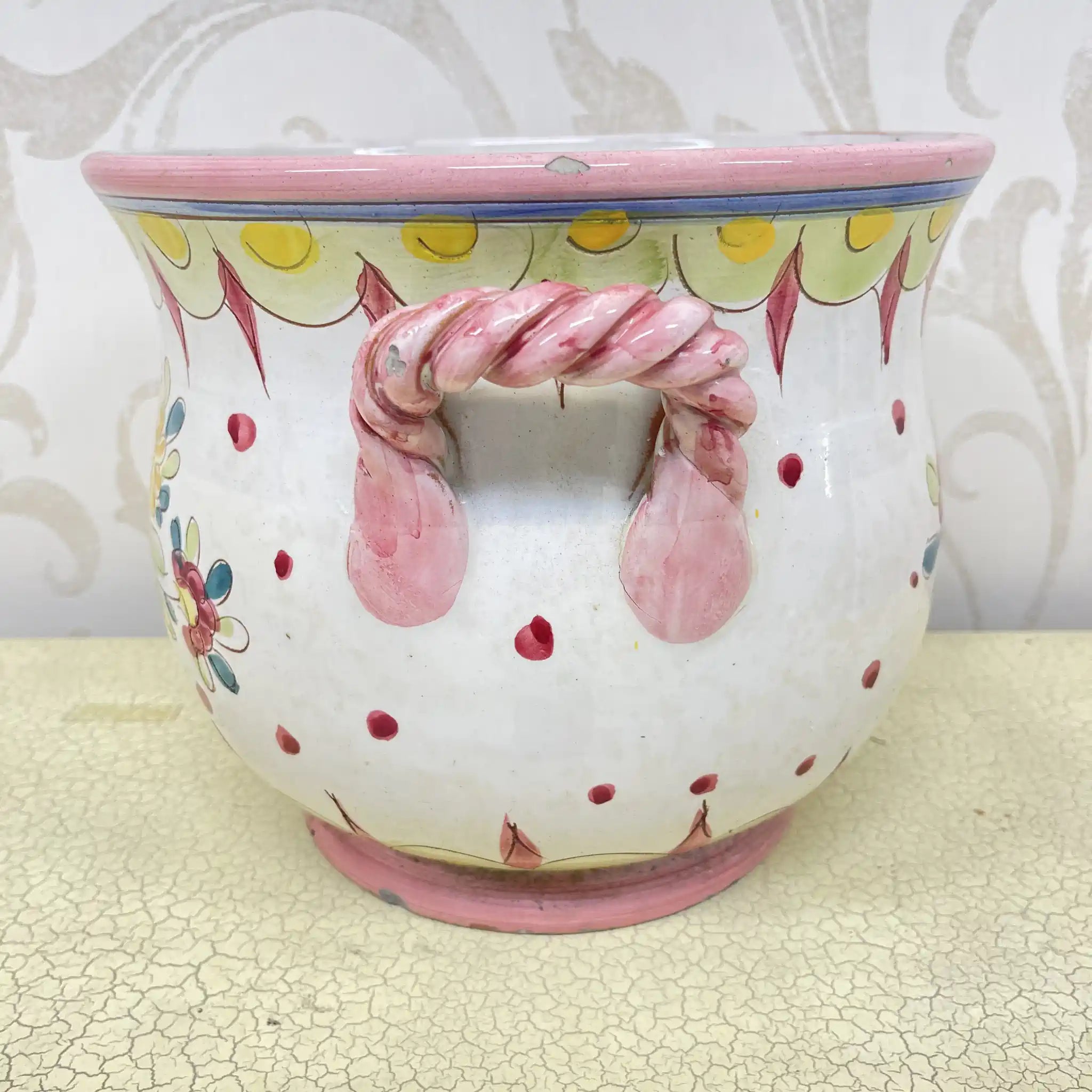 [Vintage] Flower vase (vase) / Mallorca ware / Estimated mid-late 20C / Pottery / Italy / Hand painted