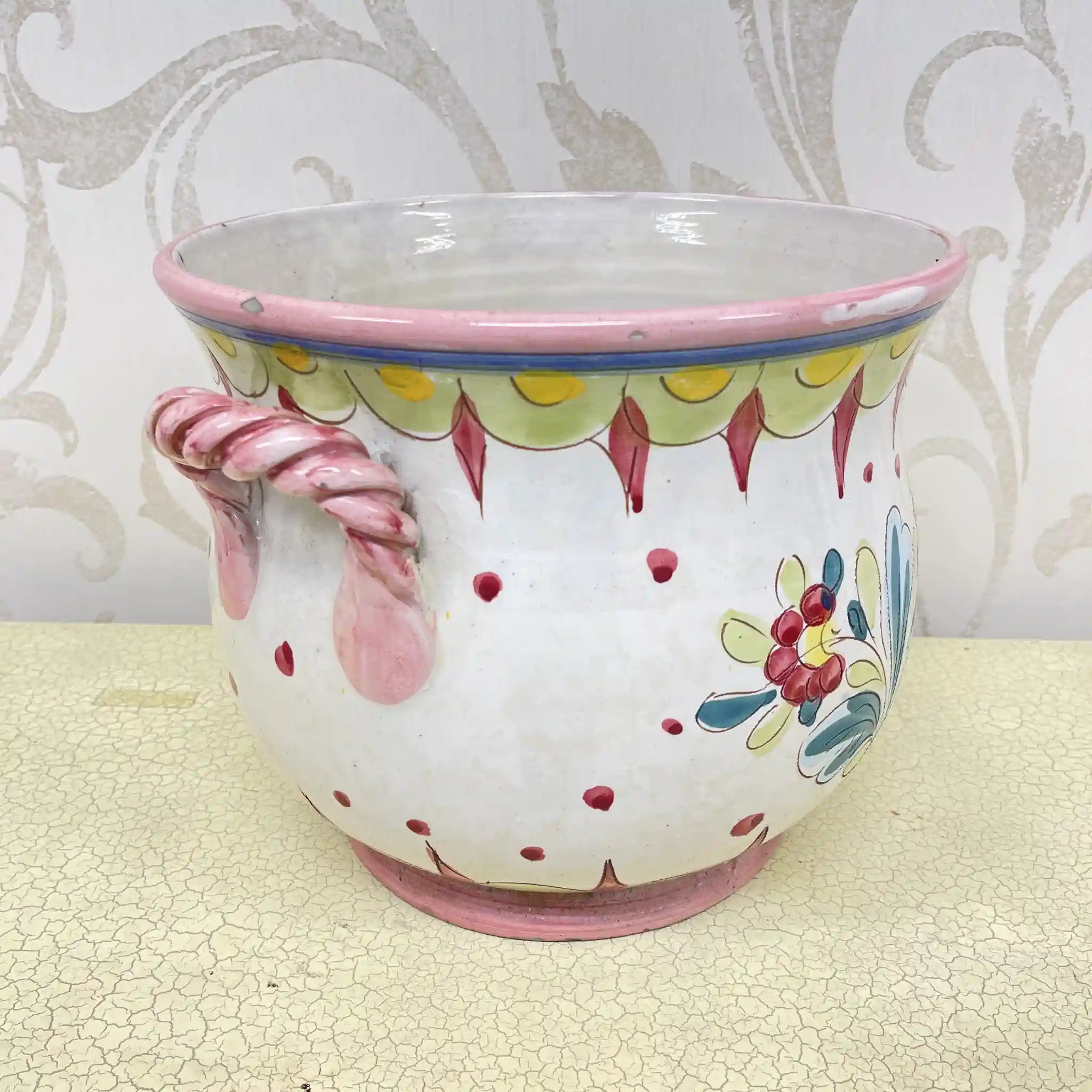 [Vintage] Flower vase (vase) / Mallorca ware / Estimated mid-late 20C / Pottery / Italy / Hand painted