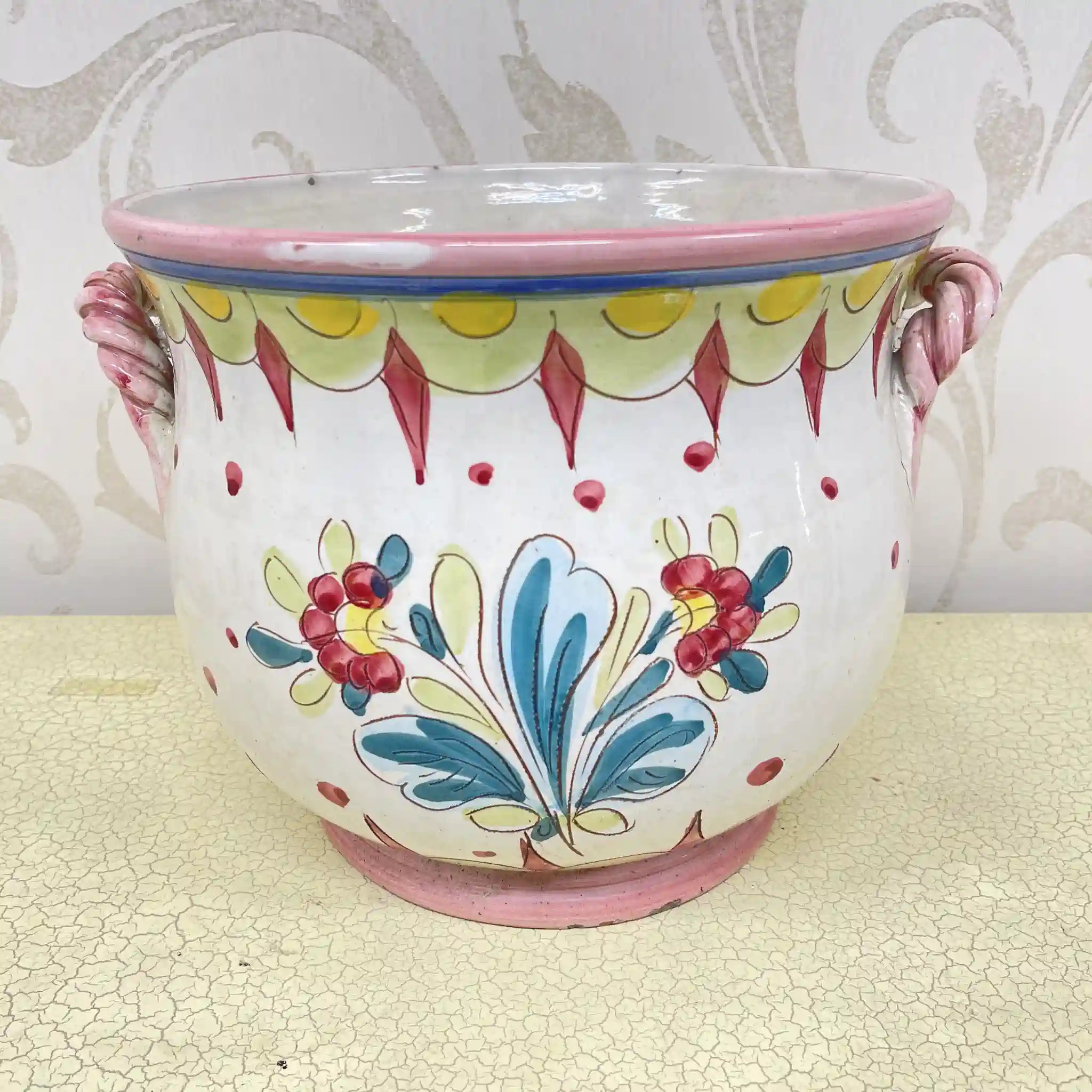[Vintage] Flower vase (vase) / Mallorca ware / Estimated mid-late 20C / Pottery / Italy / Hand painted