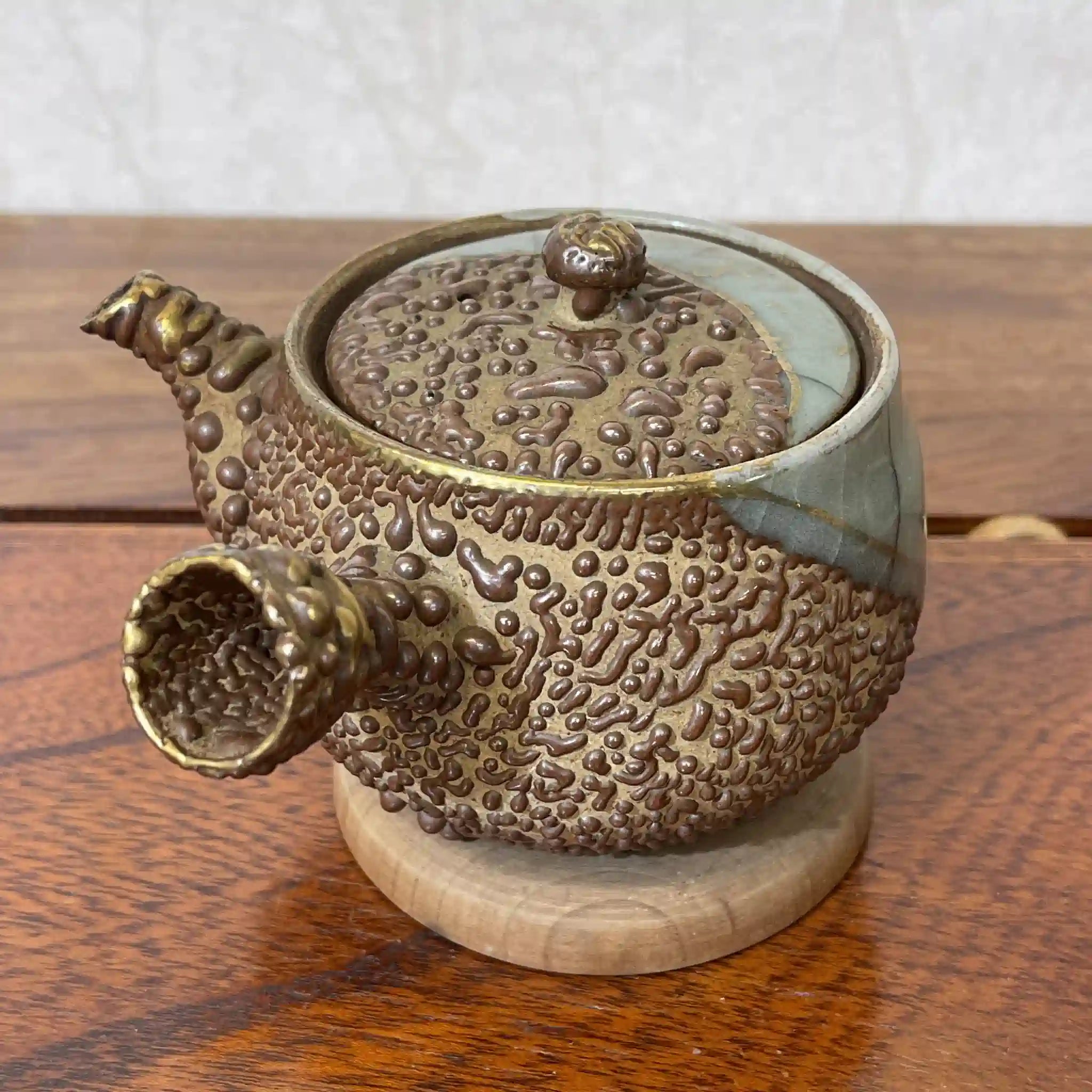 [Vintage] Set of tea utensils (tea chest, teapot, 5 teacups, 5 tea cups, tea scoop) / Ohori Soma ware / Estimated 1960-80s / Pottery / Japan / Running piece