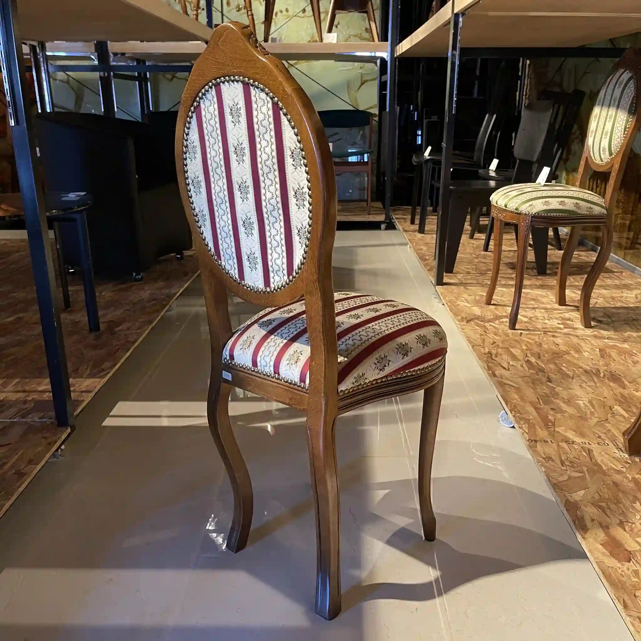 Antique Dining Chair / Rococo Style (Louis XV Style) / Cabriole Legs, Rocaille Relief, Jacquard Seat