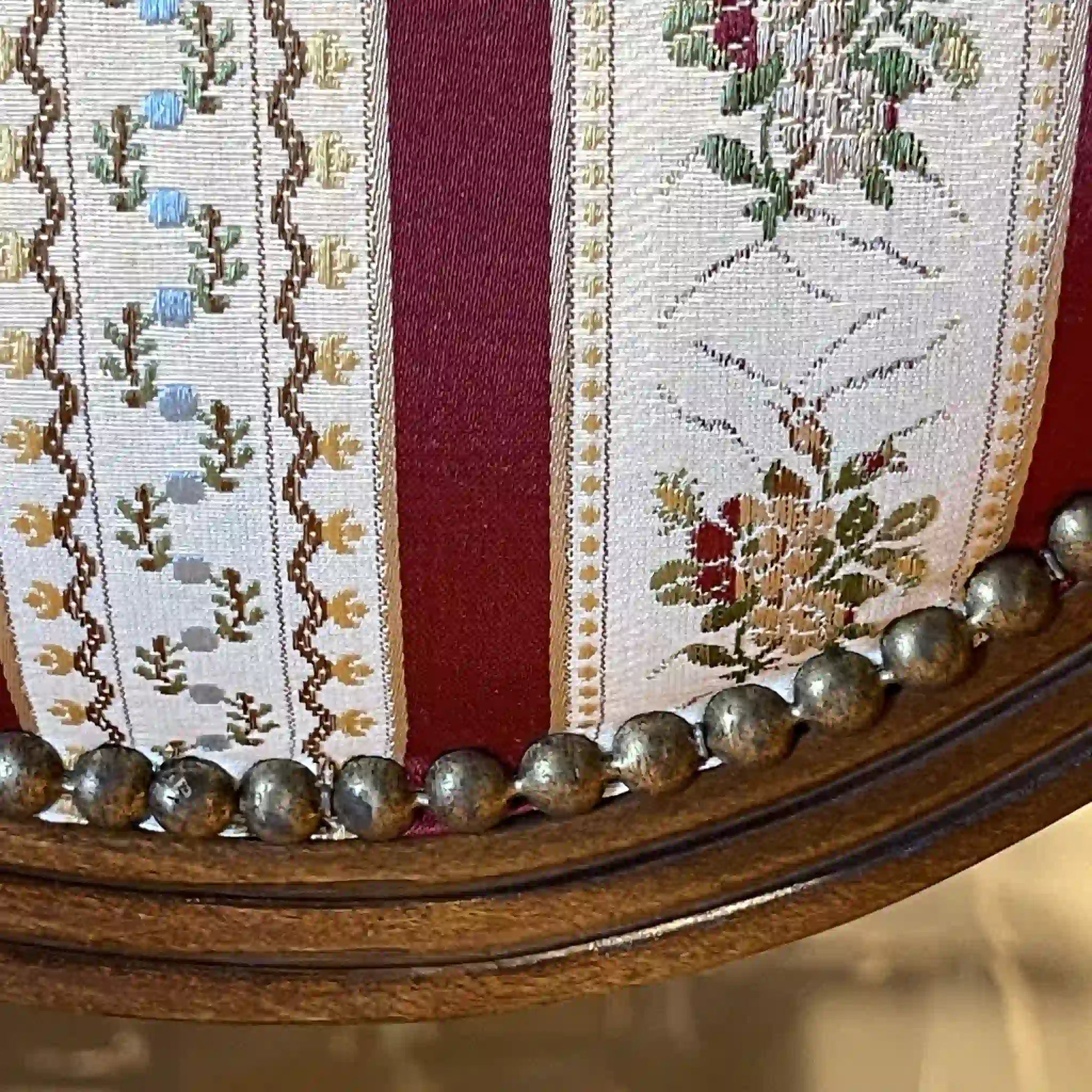 Antique Dining Chair / Rococo Style (Louis XV Style) / Cabriole Legs, Rocaille Relief, Jacquard Seat